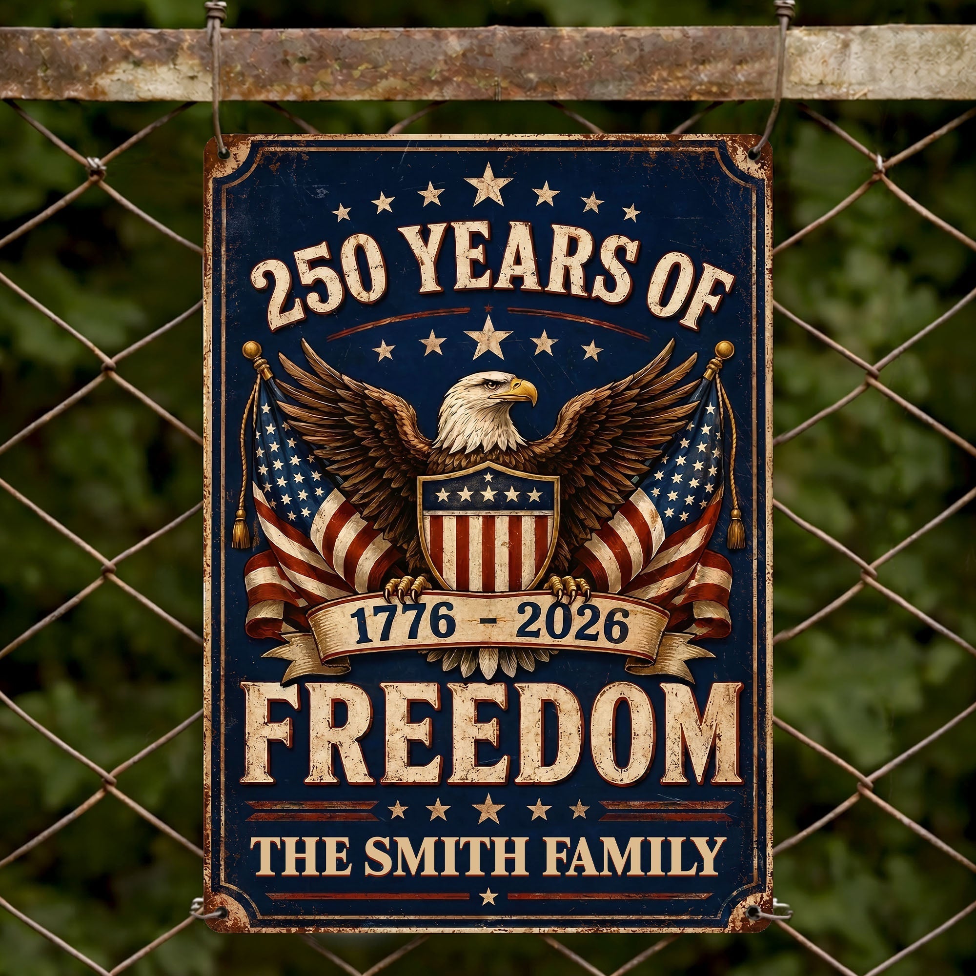 Personalized Metal Sign American Flag Custom Family Name Gift