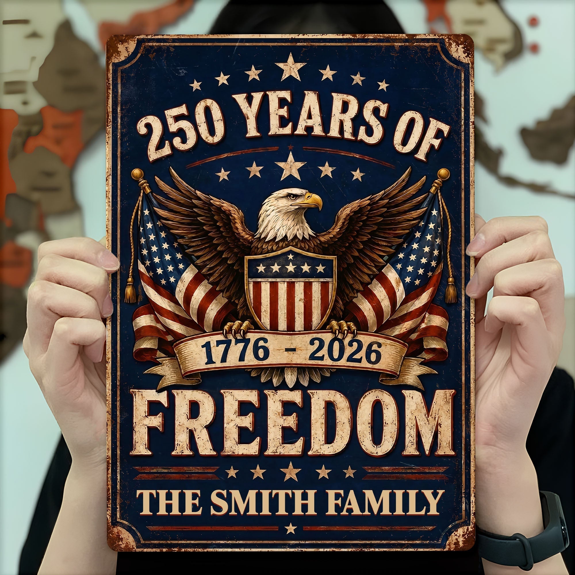 Personalized Metal Sign American Flag Custom Family Name Gift