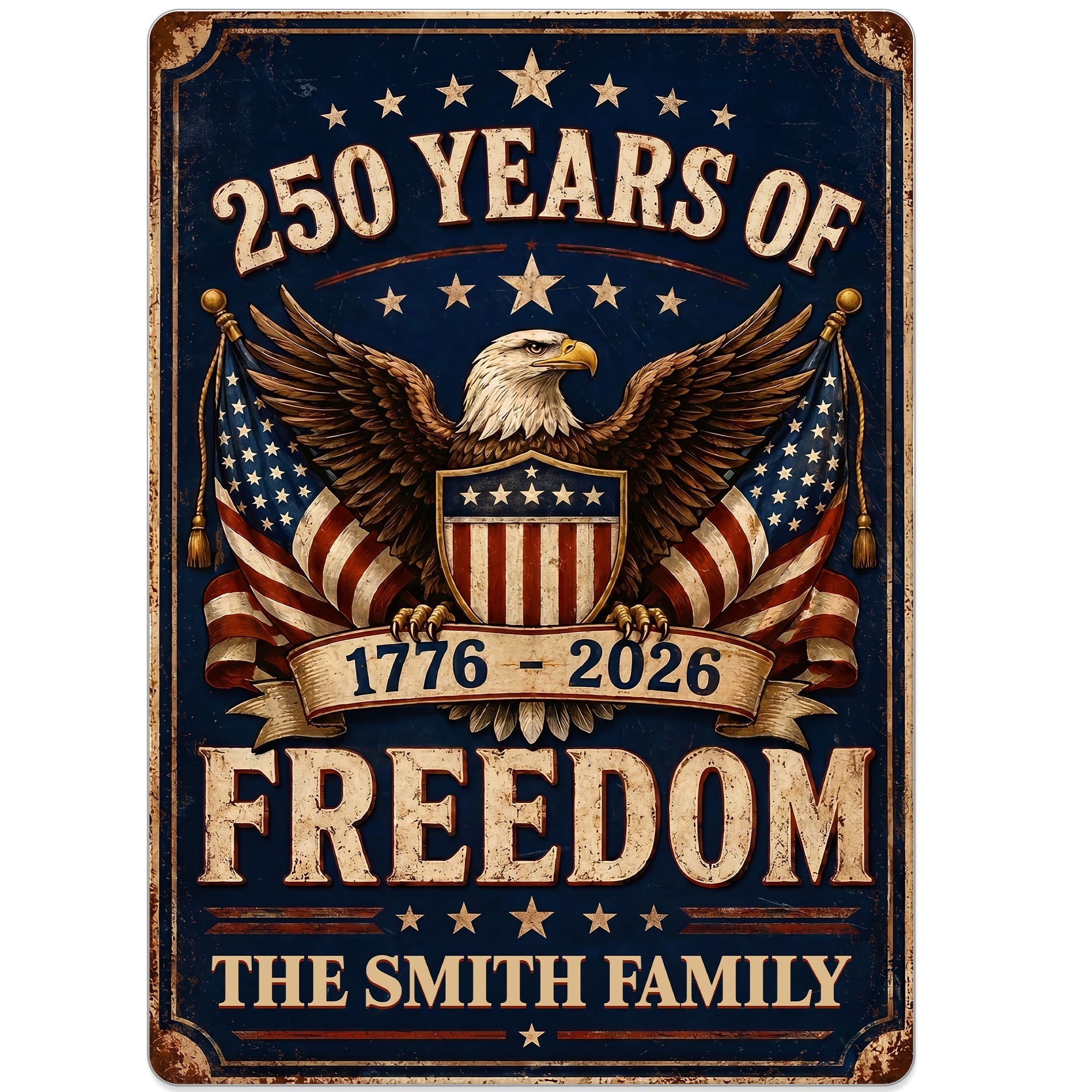 Personalized Metal Sign American Flag Custom Family Name Gift