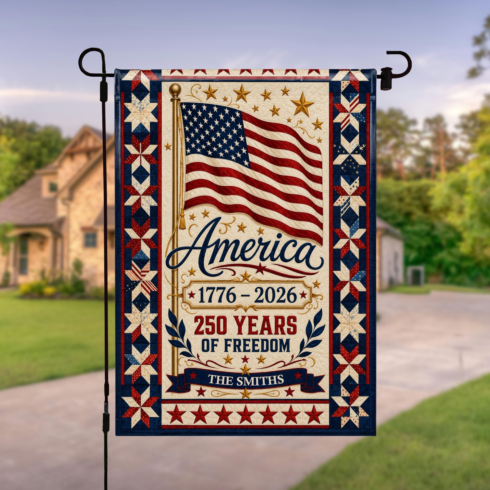 Personalized Family Name Flag 250 Years of Freedom Garden Décor