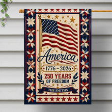 Load image into Gallery viewer, Personalized Family Name Flag 250 Years of Freedom Garden Décor
