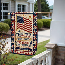 Load image into Gallery viewer, Personalized Family Name Flag 250 Years of Freedom Garden Décor
