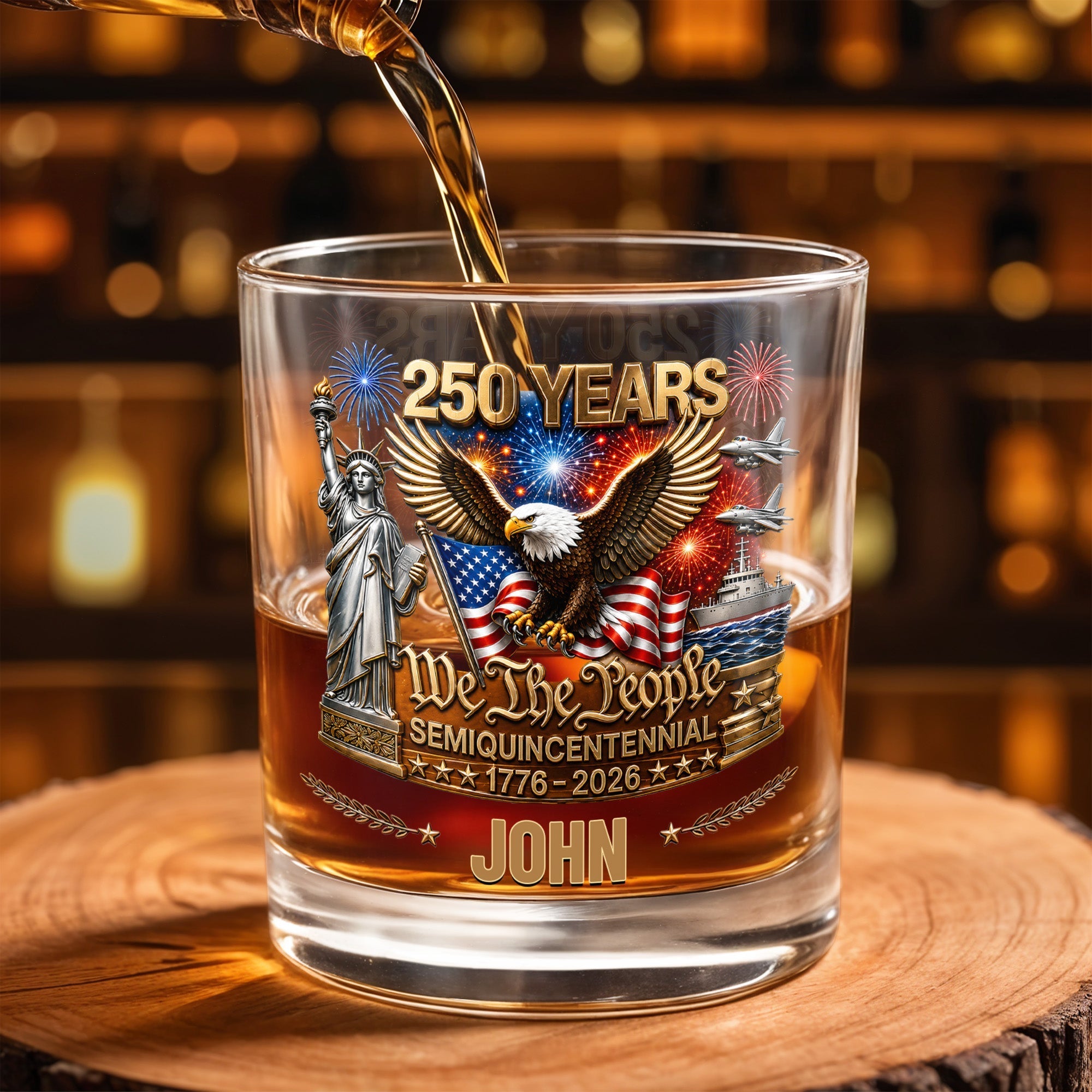 Personalized Custom Whiskey Glass Patriotic Eagle Gift for Dad