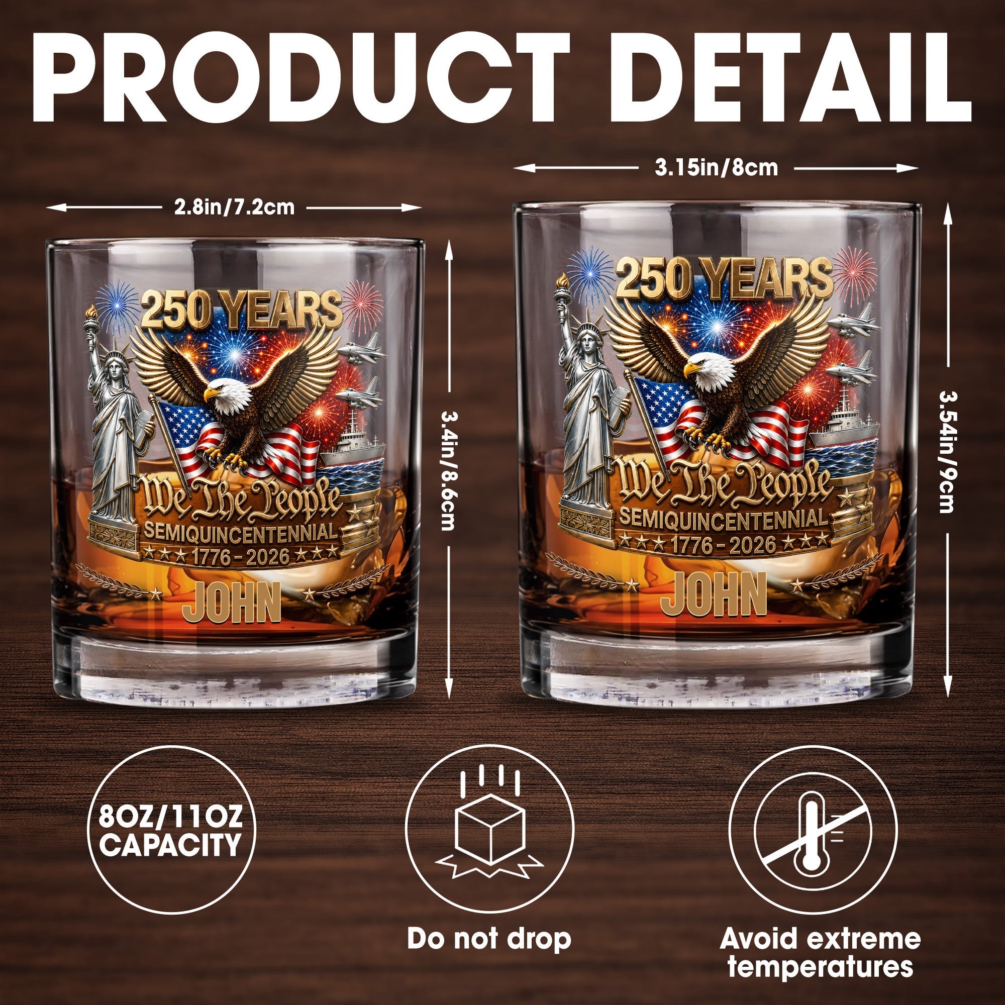 Personalized Custom Whiskey Glass Patriotic Eagle Gift for Dad