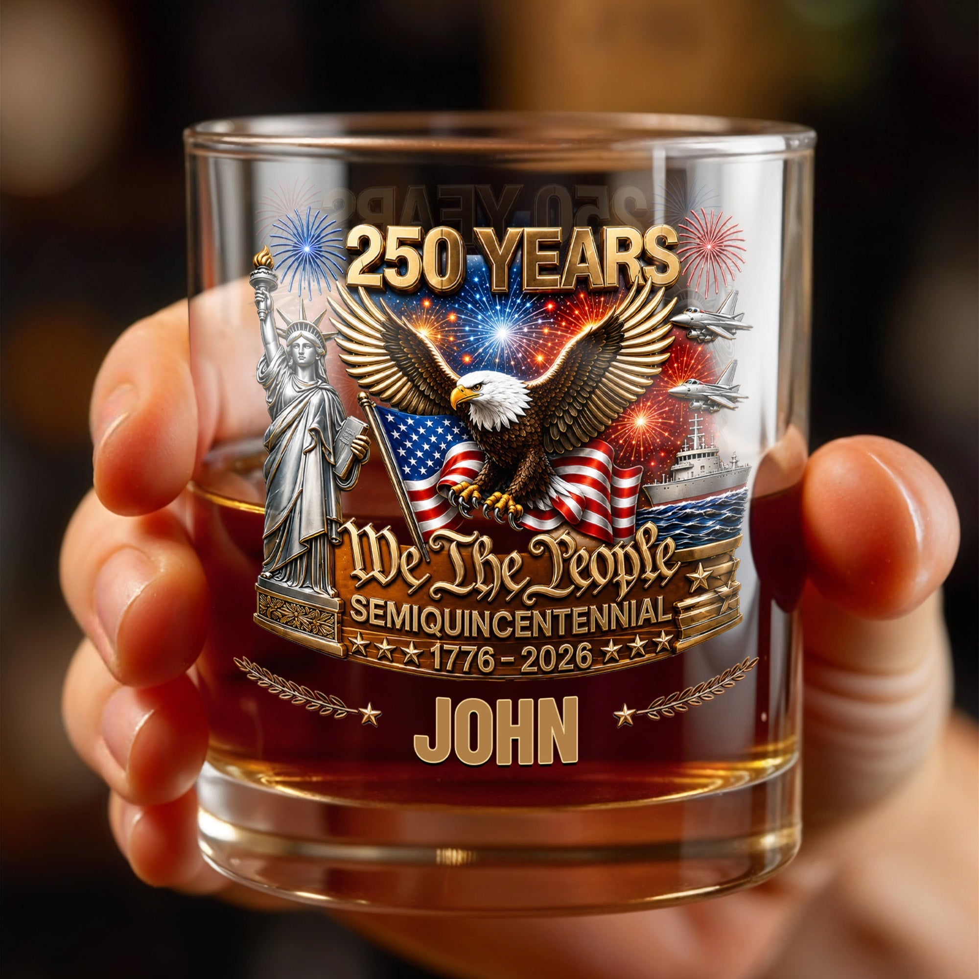 Personalized Custom Whiskey Glass Patriotic Eagle Gift for Dad