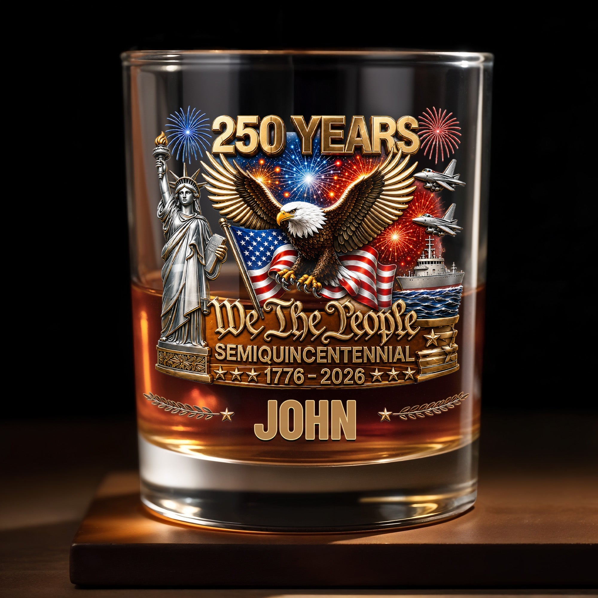 Personalized Custom Whiskey Glass Patriotic Eagle Gift for Dad