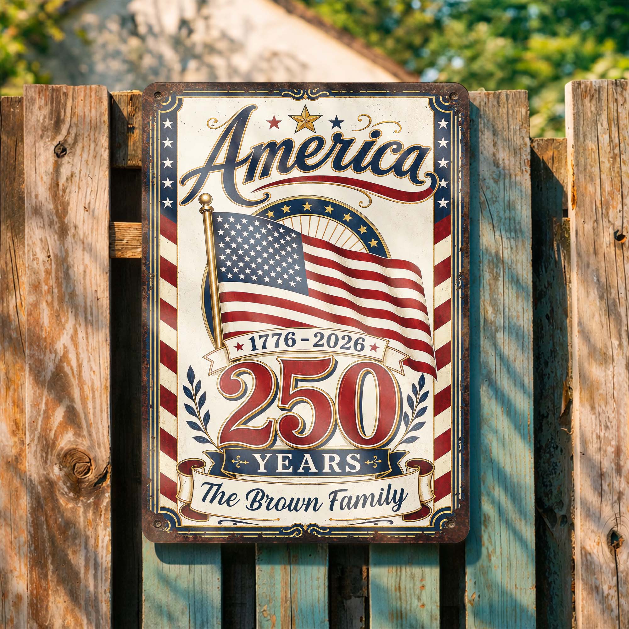 Personalized Metal Sign Custom Family Name American Flag Gift