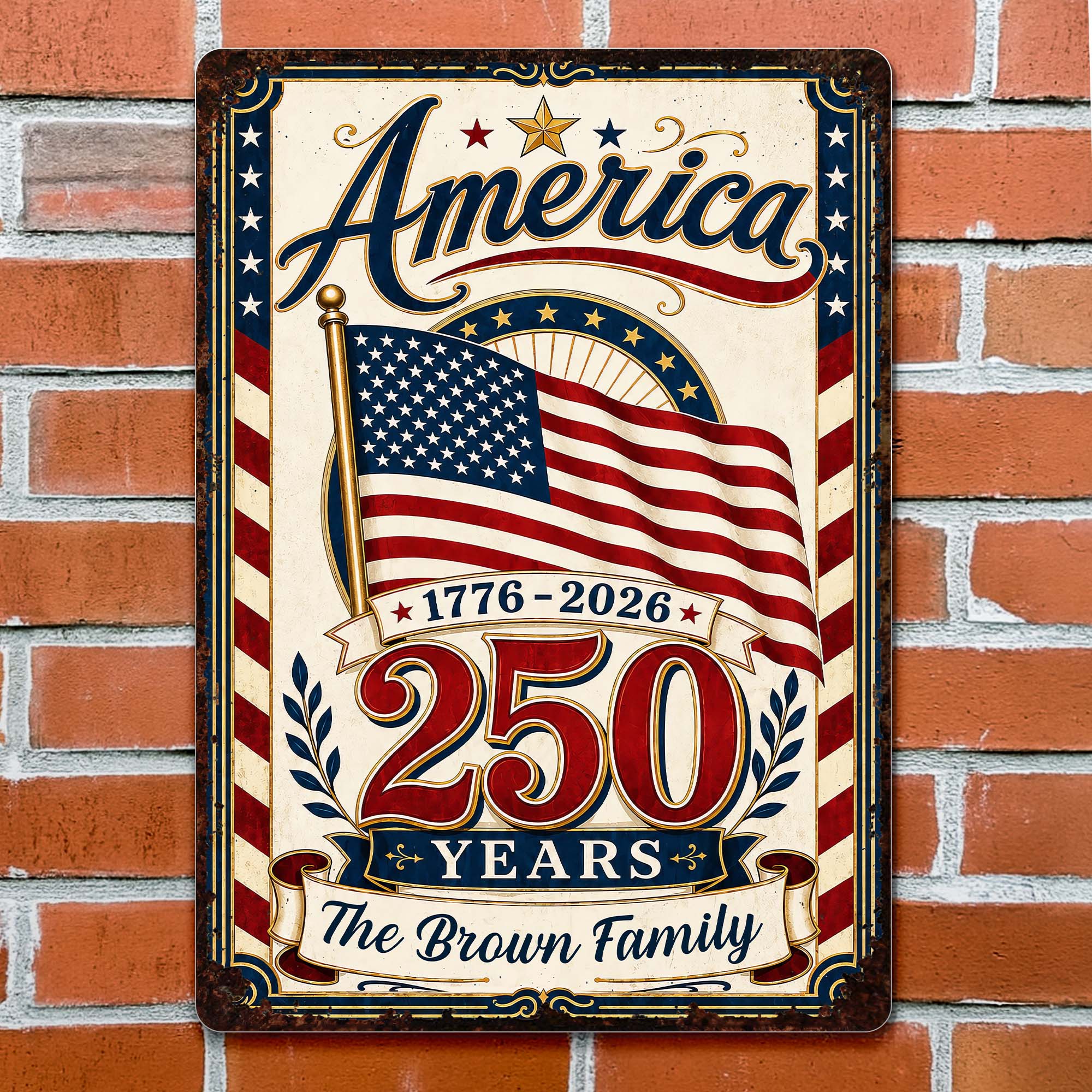Personalized Metal Sign Custom Family Name American Flag Gift