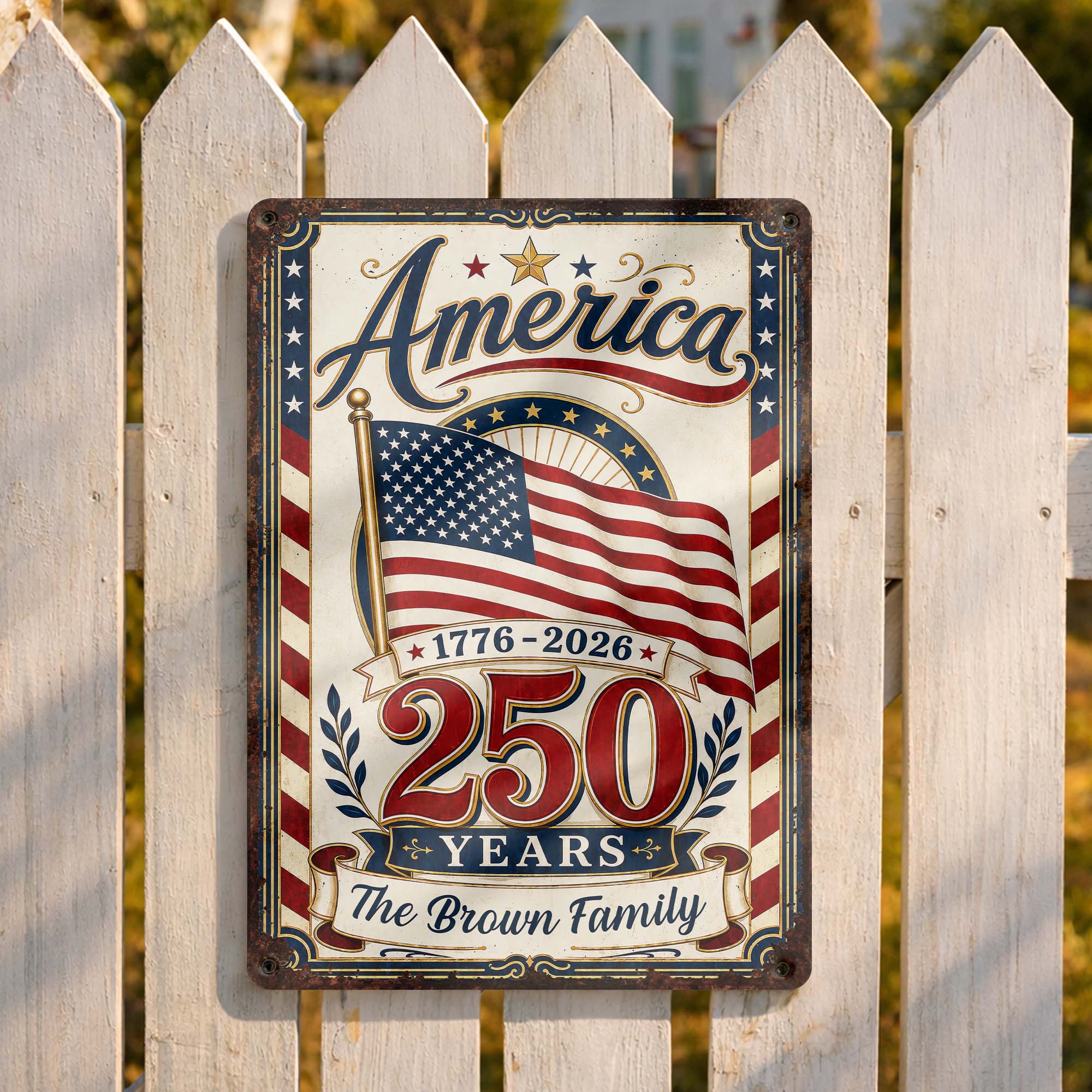 Personalized Metal Sign Custom Family Name American Flag Gift