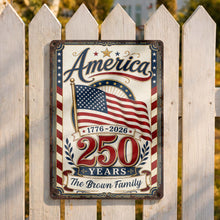 Load image into Gallery viewer, Personalized Metal Sign Custom Family Name American Flag Gift
