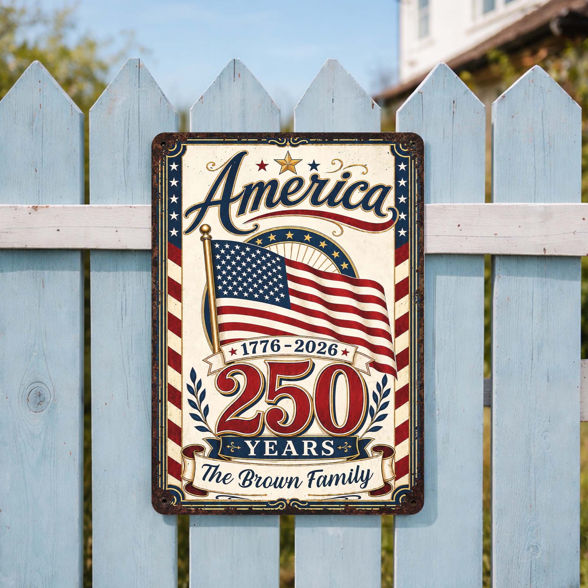 Personalized Metal Sign Custom Family Name American Flag Gift