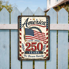 Load image into Gallery viewer, Personalized Metal Sign Custom Family Name American Flag Gift
