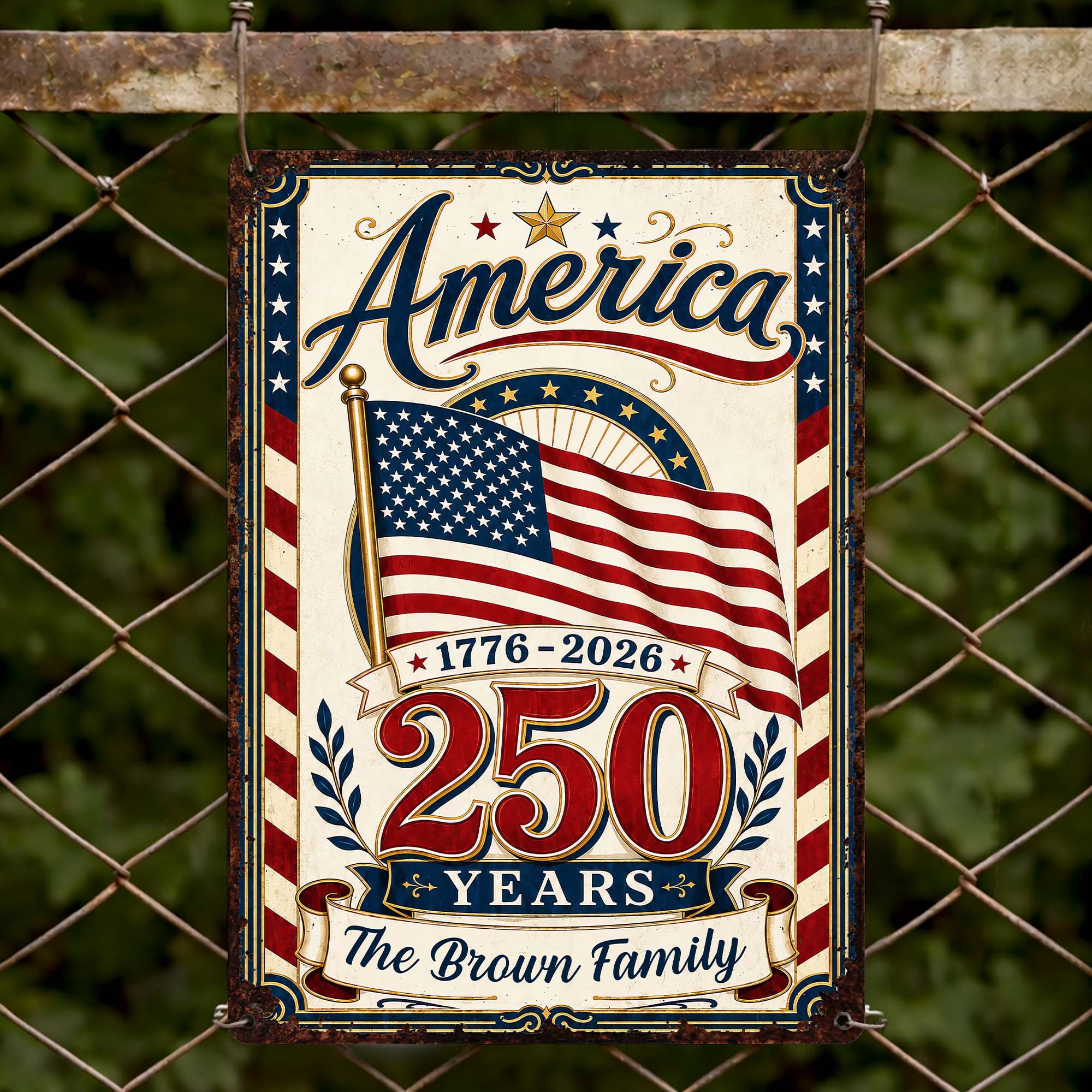 Personalized Metal Sign Custom Family Name American Flag Gift