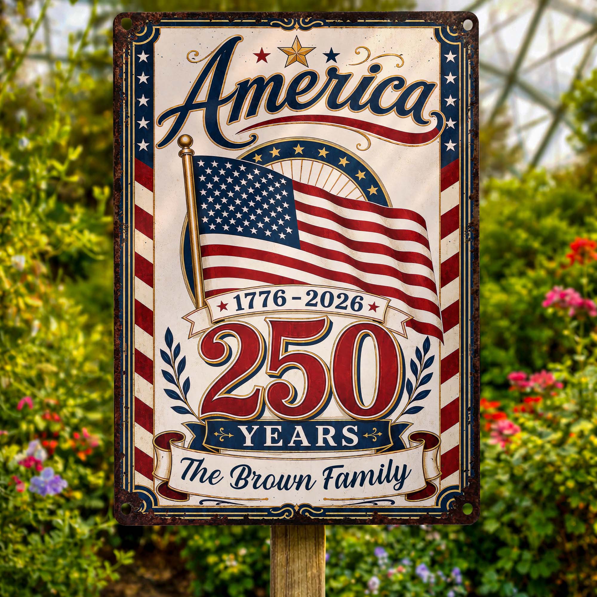 Personalized Metal Sign Custom Family Name American Flag Gift