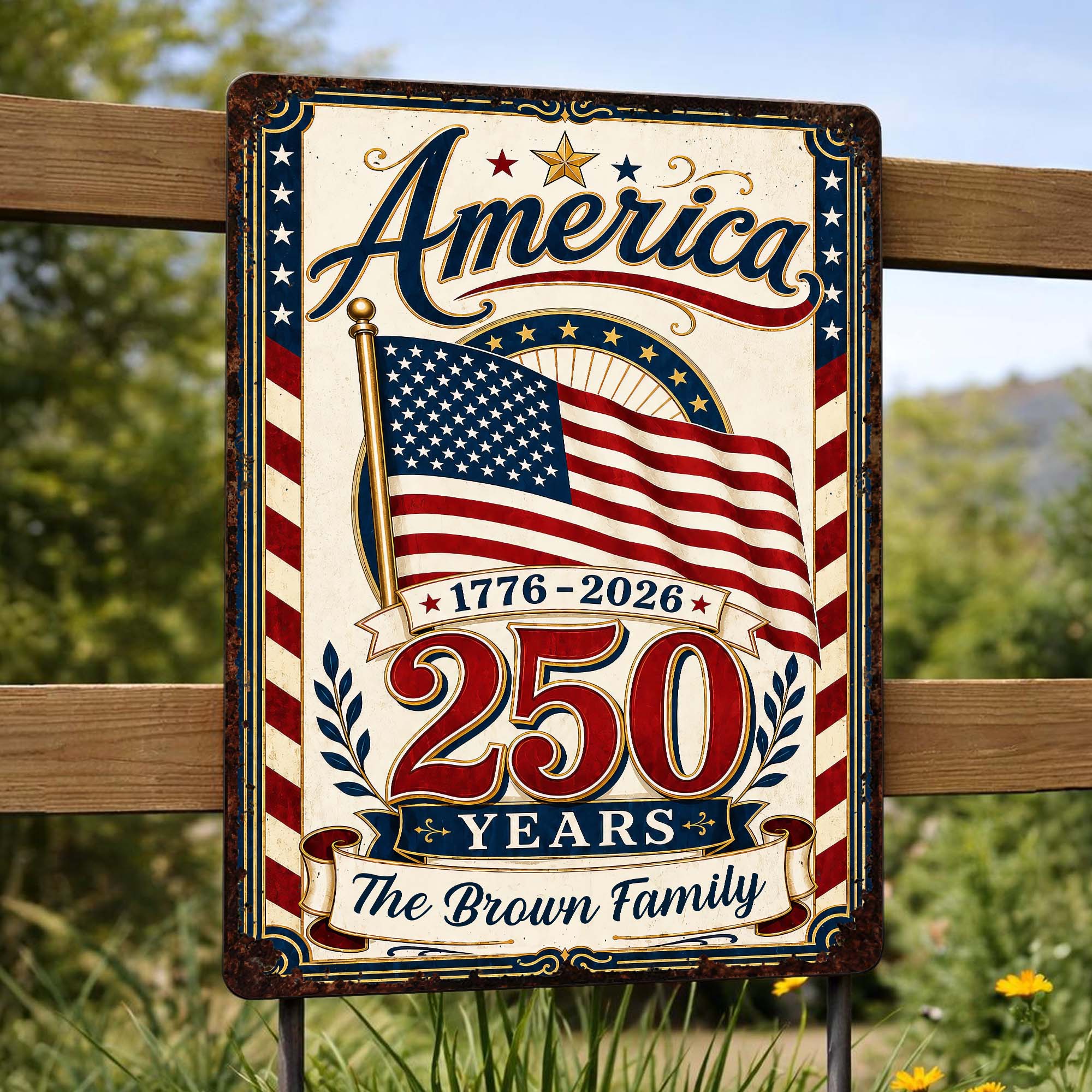 Personalized Metal Sign Custom Family Name American Flag Gift