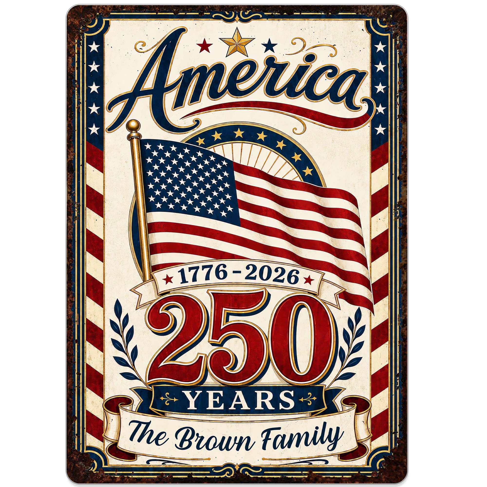 Personalized Metal Sign Custom Family Name American Flag Gift