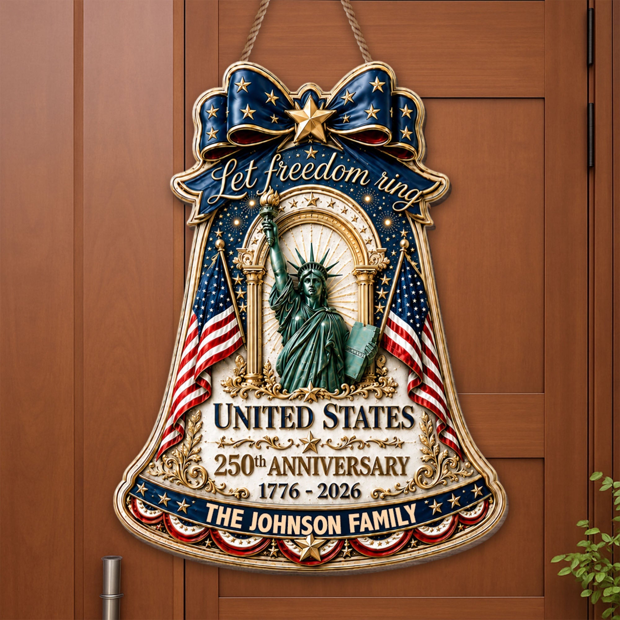 Personalized Wood Sign with American Flag Custom Family Name Gift