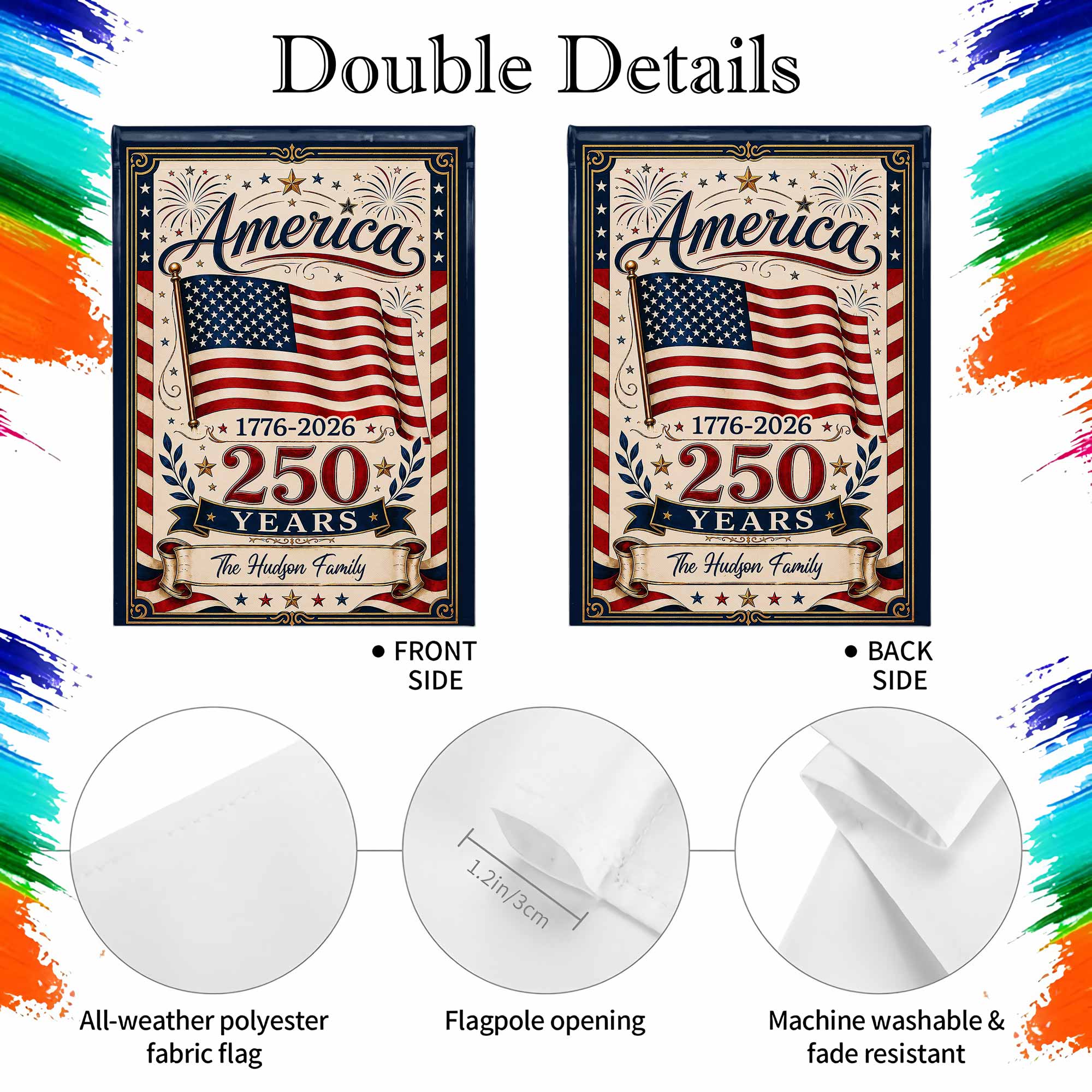 Personalized Double-Sided Garden Flag USA Family Celebration