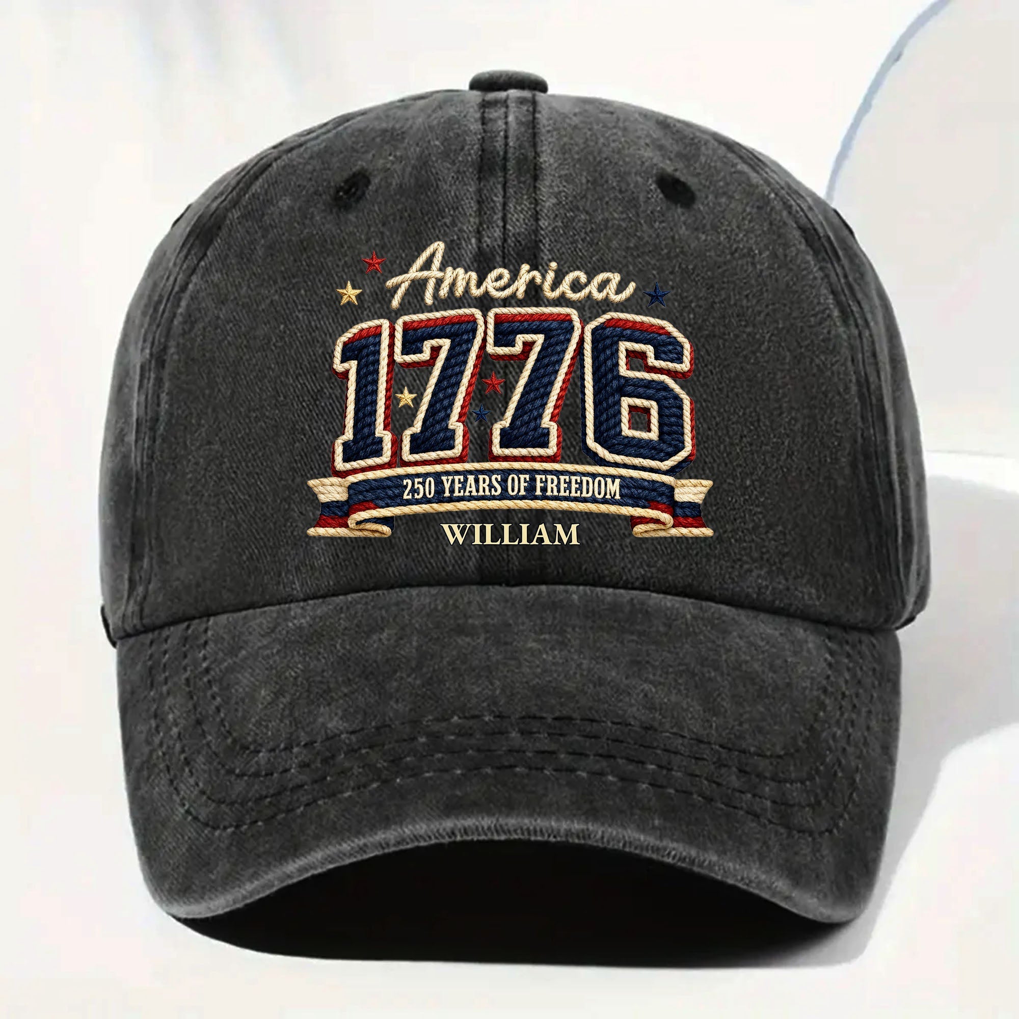 Personalized Washed Denim Cap Custom Name American Flag Gift for Dad