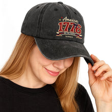 Load image into Gallery viewer, Personalized Washed Denim Cap Custom Name American Flag Gift for Dad

