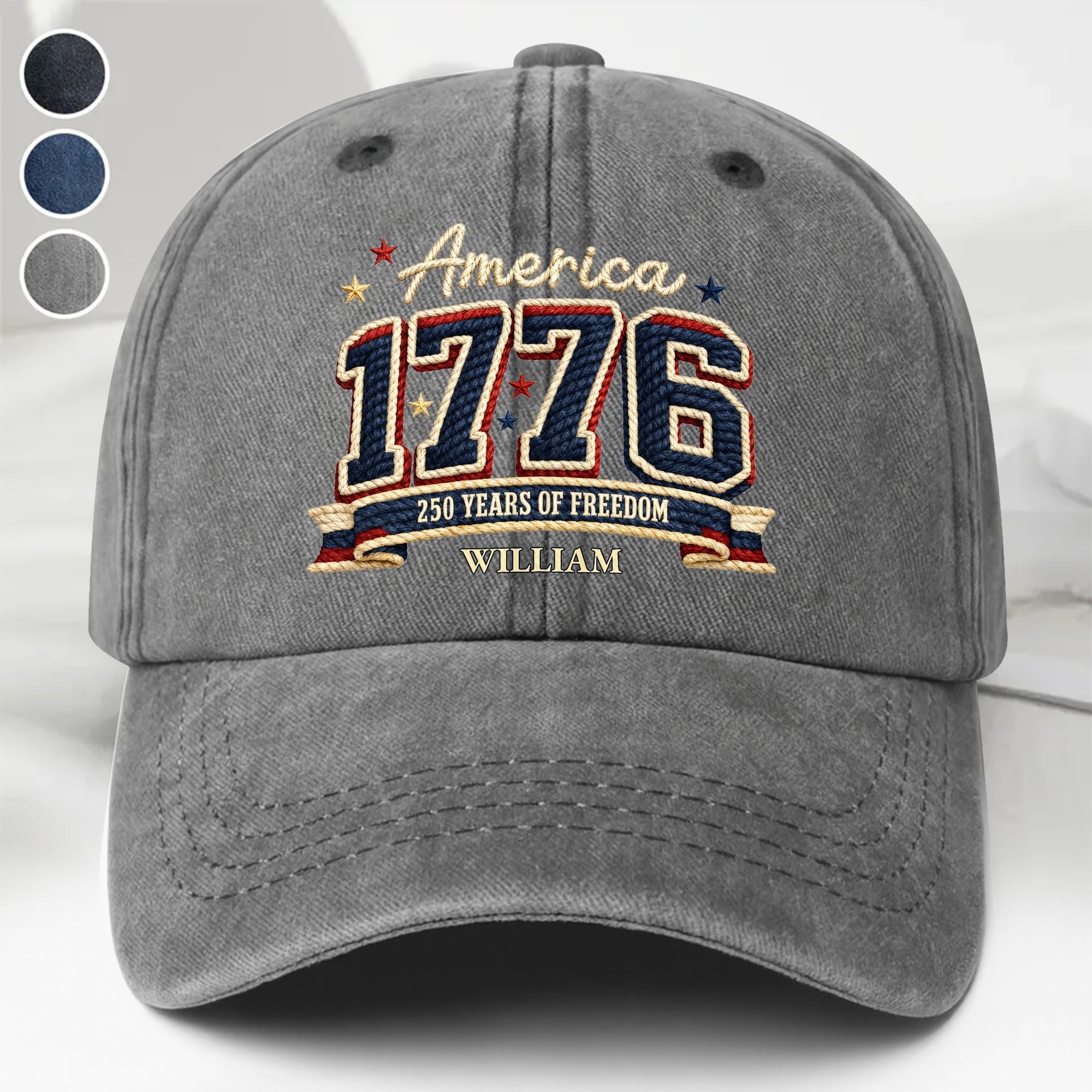 Personalized Washed Denim Cap Custom Name American Flag Gift for Dad