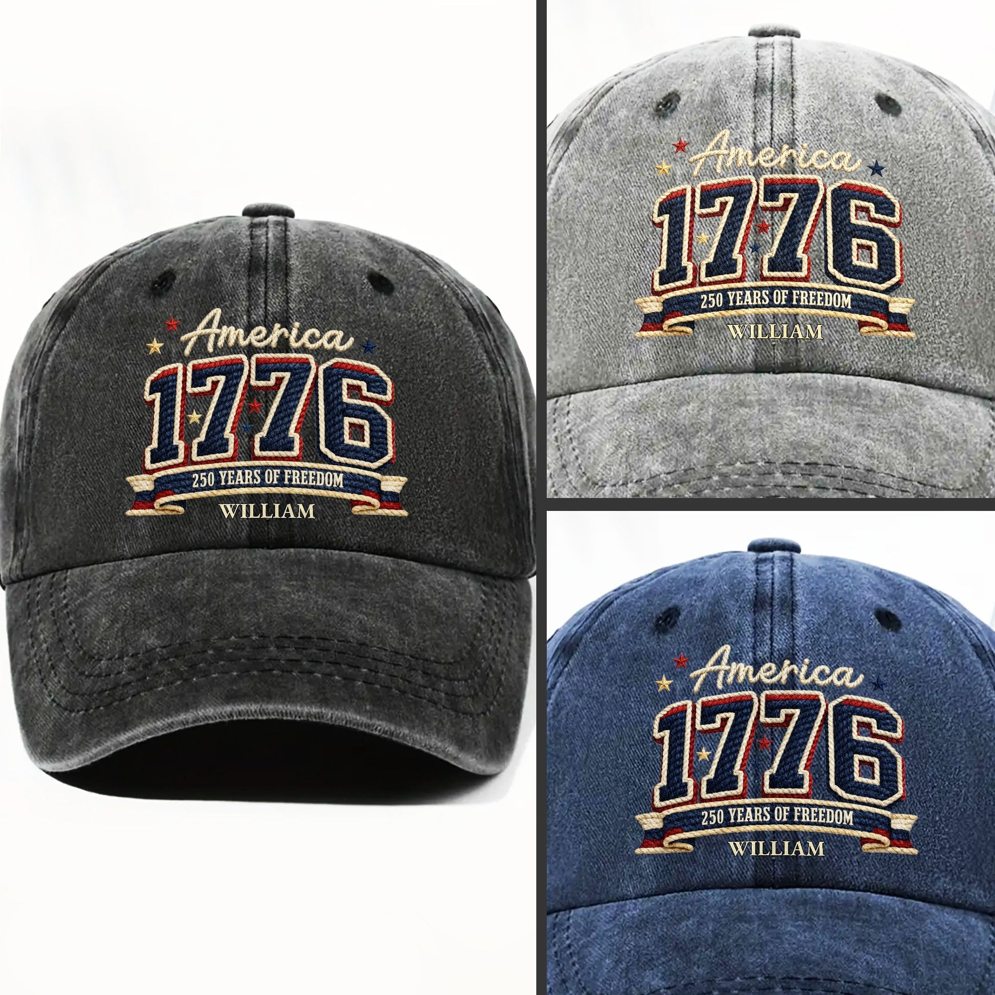 Personalized Washed Denim Cap Custom Name American Flag Gift for Dad