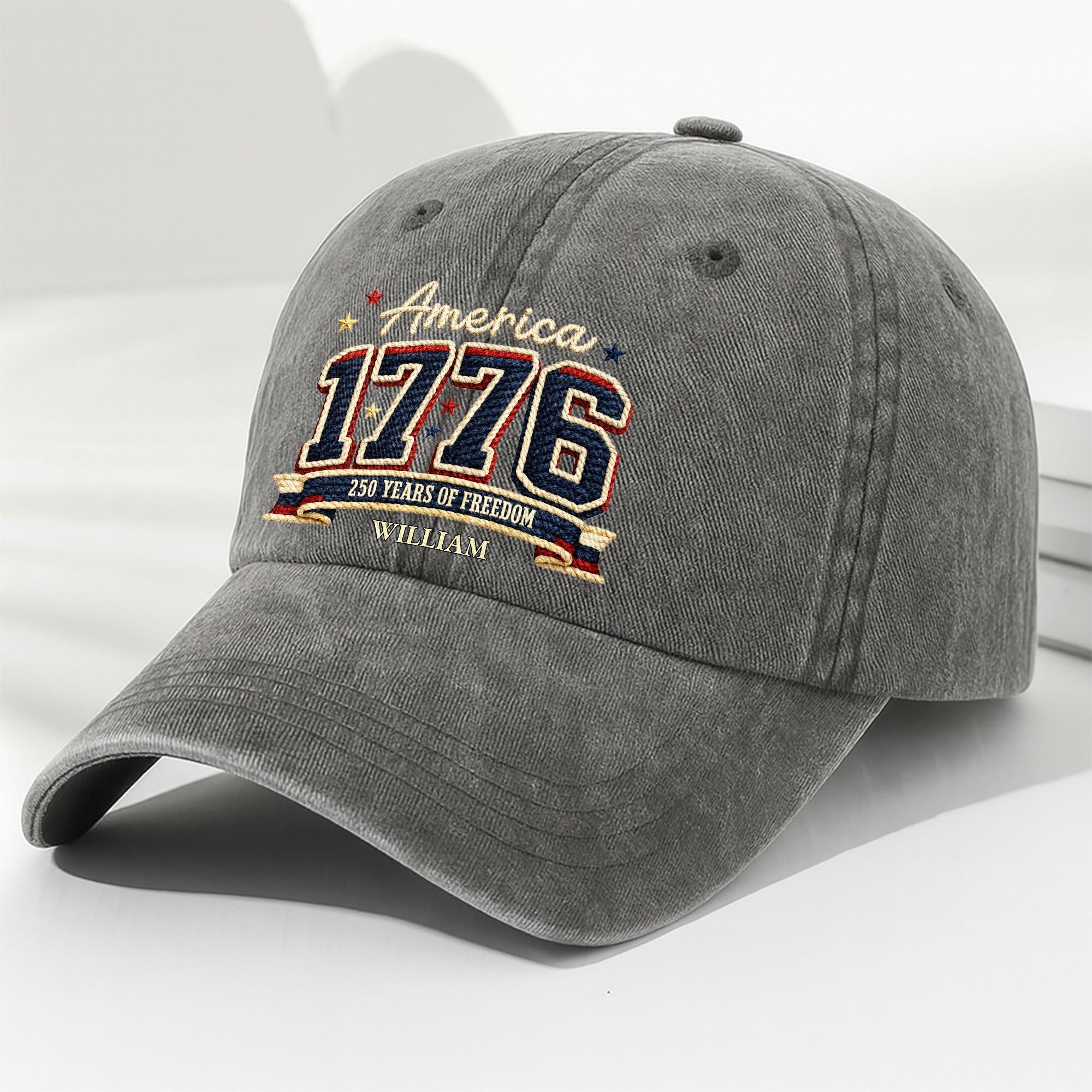 Personalized Washed Denim Cap Custom Name American Flag Gift for Dad