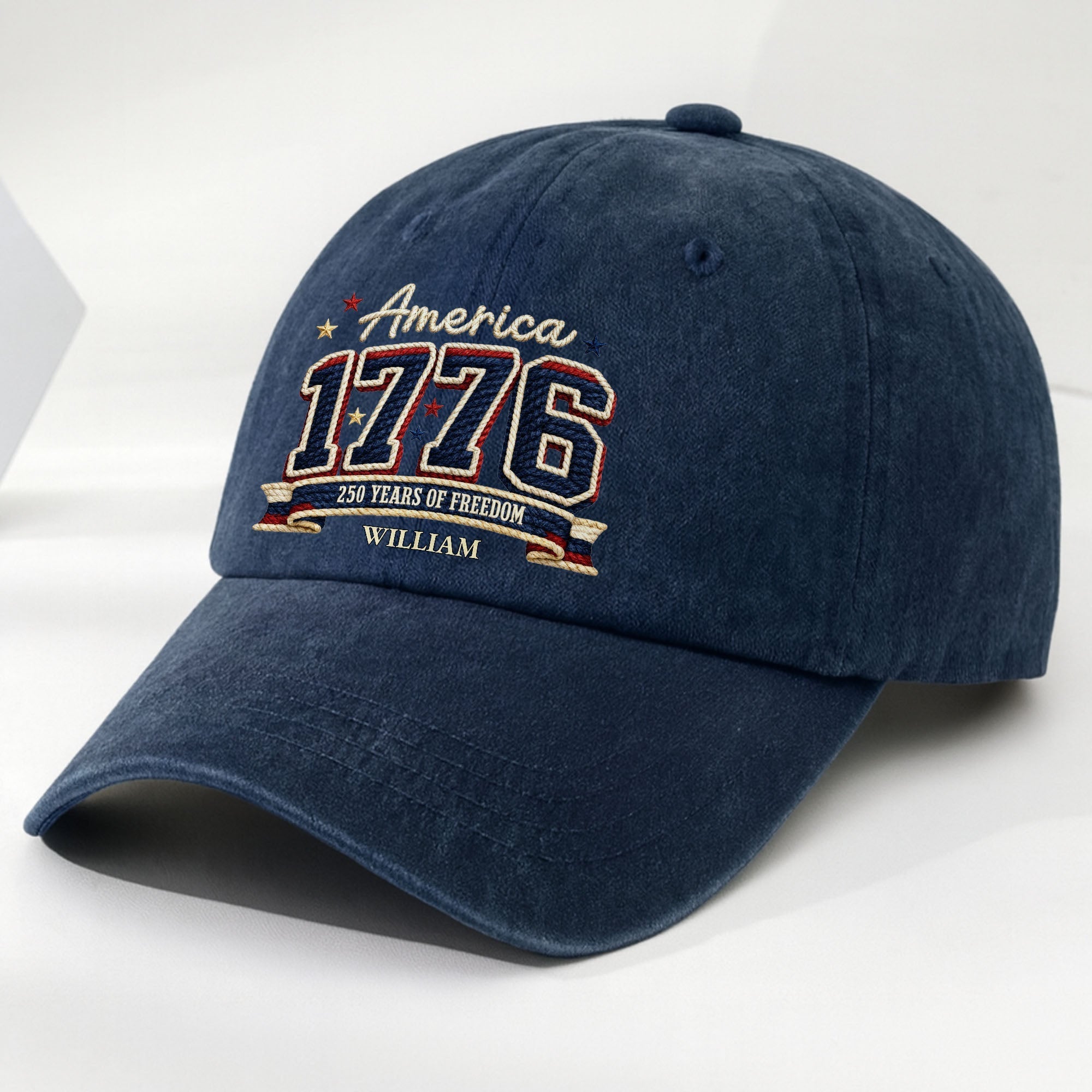 Personalized Washed Denim Cap Custom Name American Flag Gift for Dad