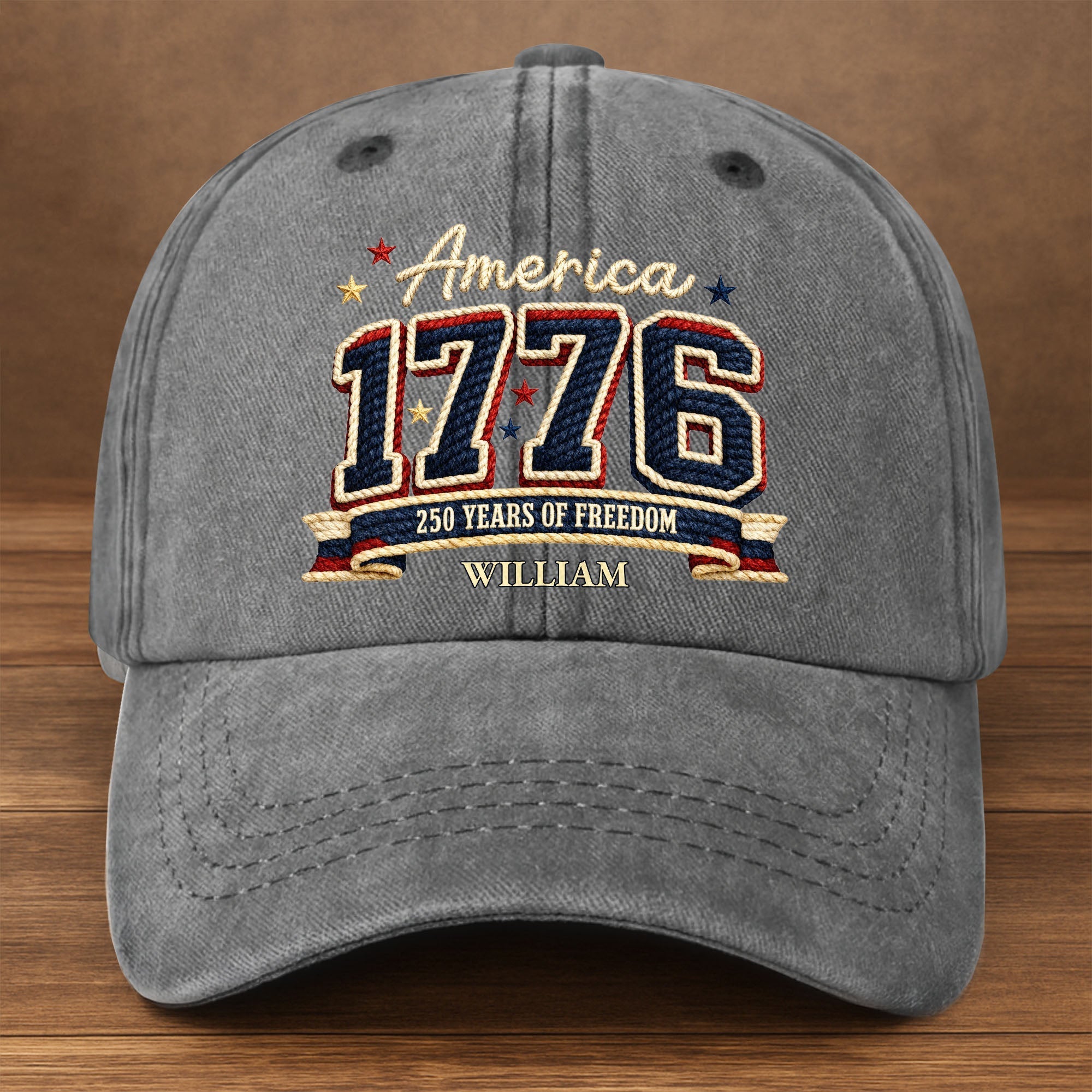 Personalized Washed Denim Cap Custom Name American Flag Gift for Dad