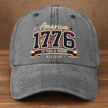 Load image into Gallery viewer, Personalized Washed Denim Cap Custom Name American Flag Gift for Dad
