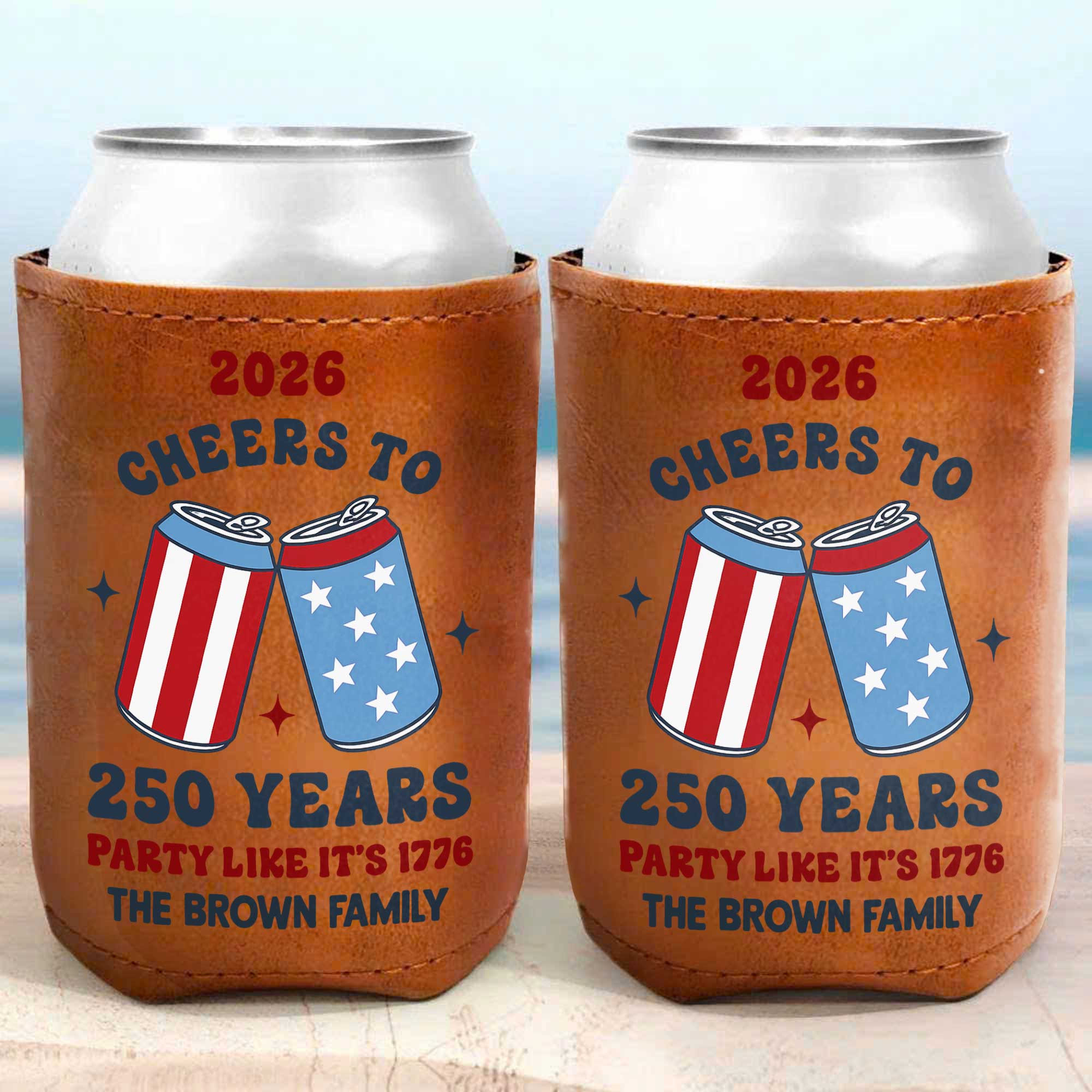 Personalized Leather Can Cooler Custom Name 4th of July Gift