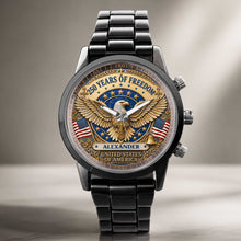 Load image into Gallery viewer, Personalized Black Men's Watch Custom Name Eagle USA Flag Gift for Dad
