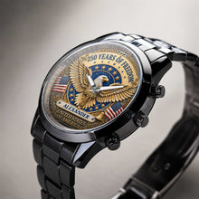 Load image into Gallery viewer, Personalized Black Men's Watch Custom Name Eagle USA Flag Gift for Dad
