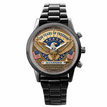 Load image into Gallery viewer, Personalized Black Men's Watch Custom Name Eagle USA Flag Gift for Dad
