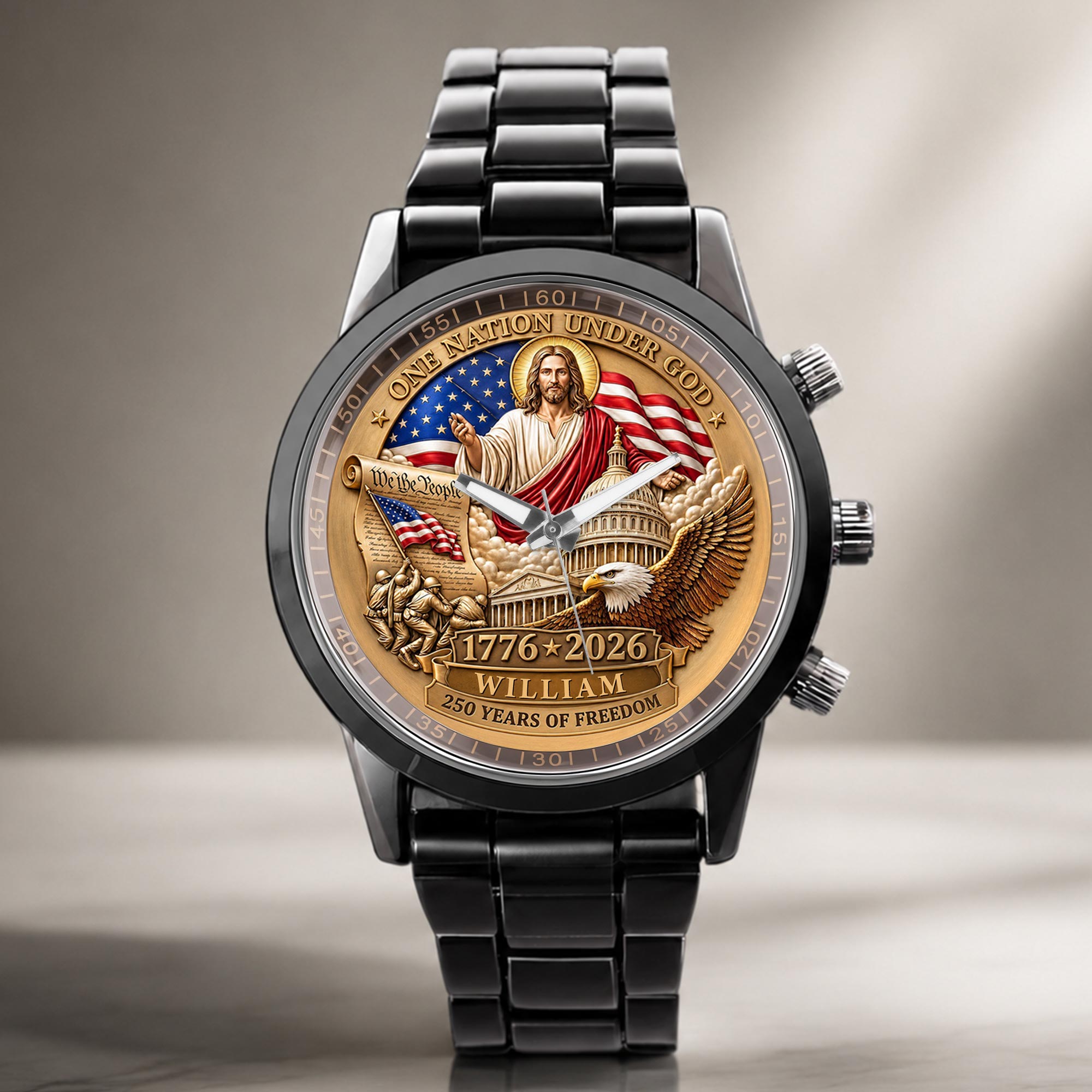 Personalized Black Men's Watch Custom Name Gift for Dad
