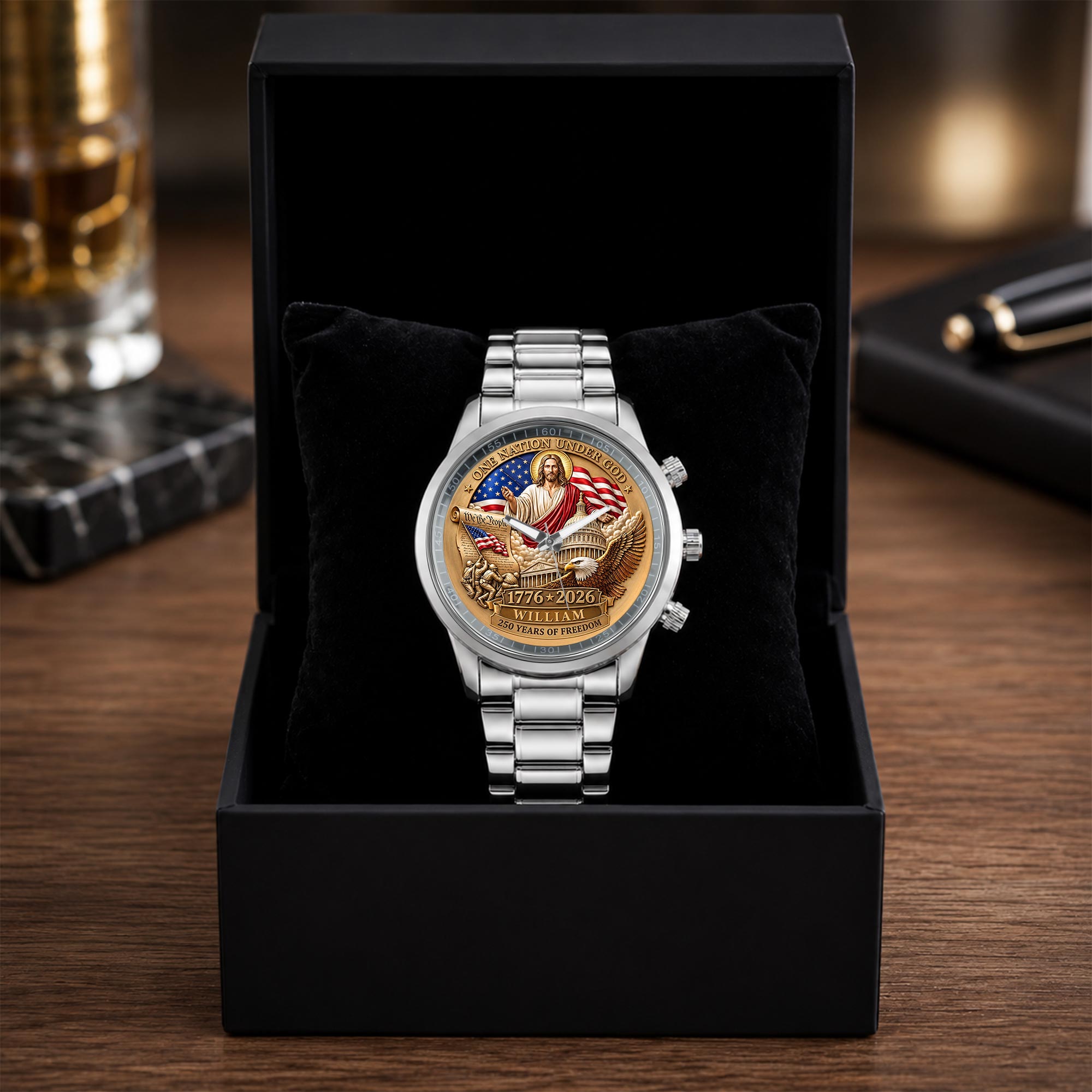 Personalized Black Men's Watch Custom Name Gift for Dad