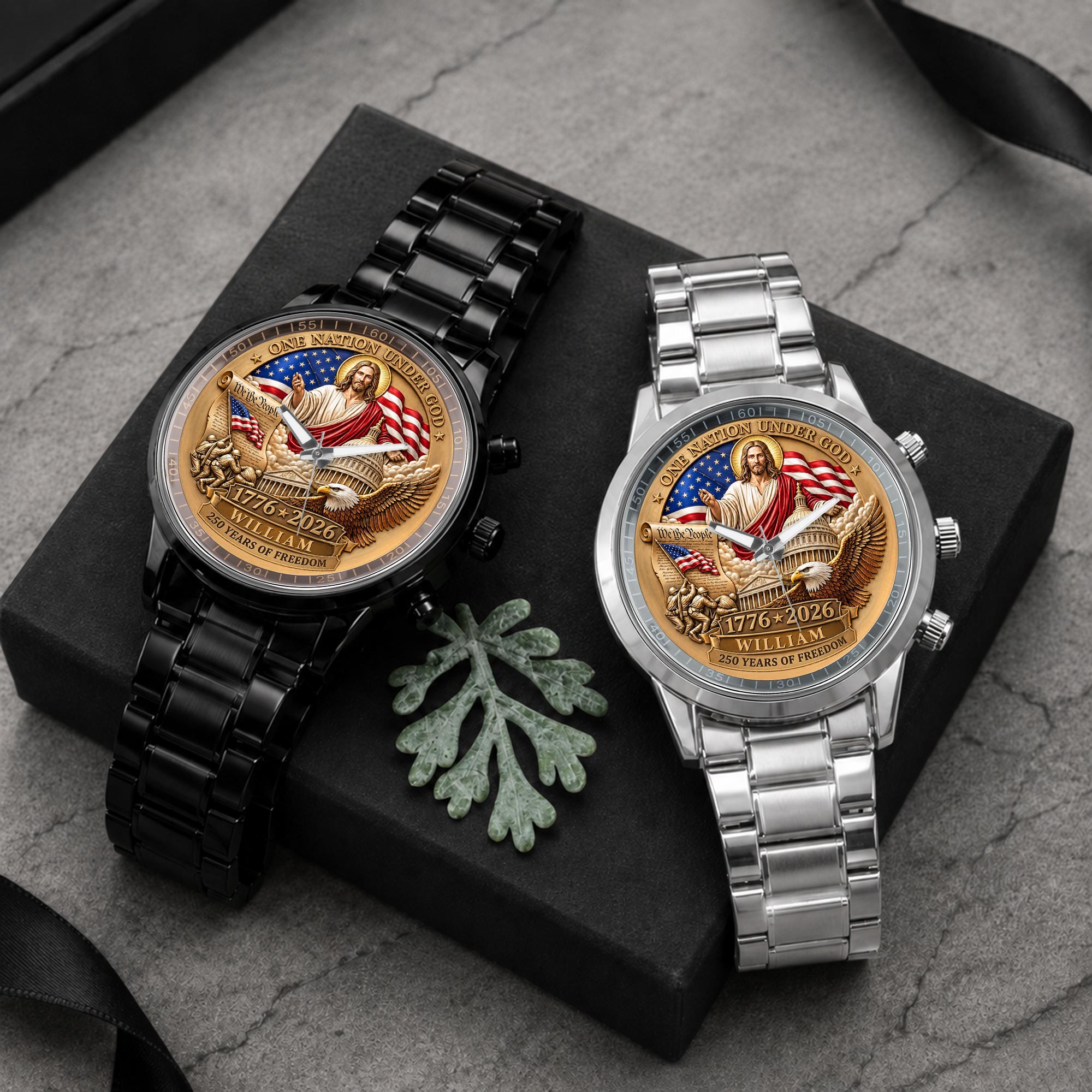 Personalized Black Men's Watch Custom Name Gift for Dad