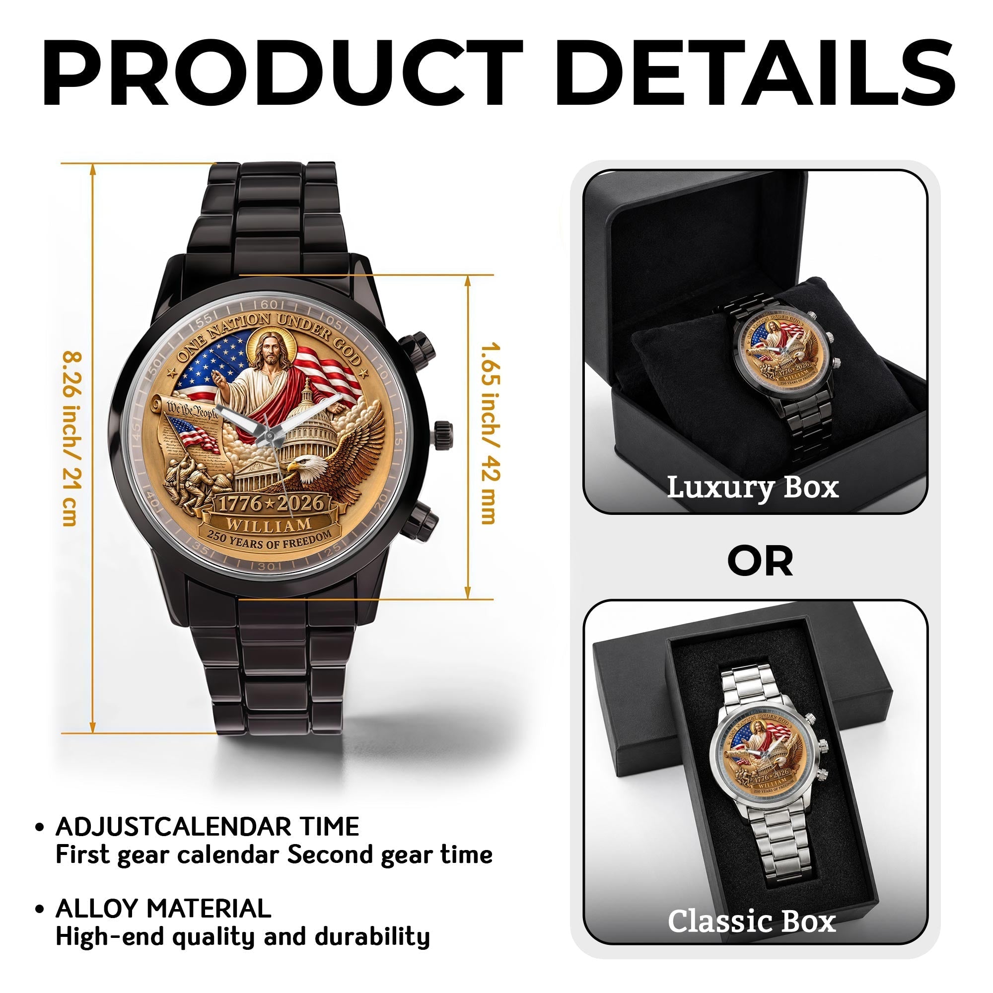 Personalized Black Men's Watch Custom Name Gift for Dad