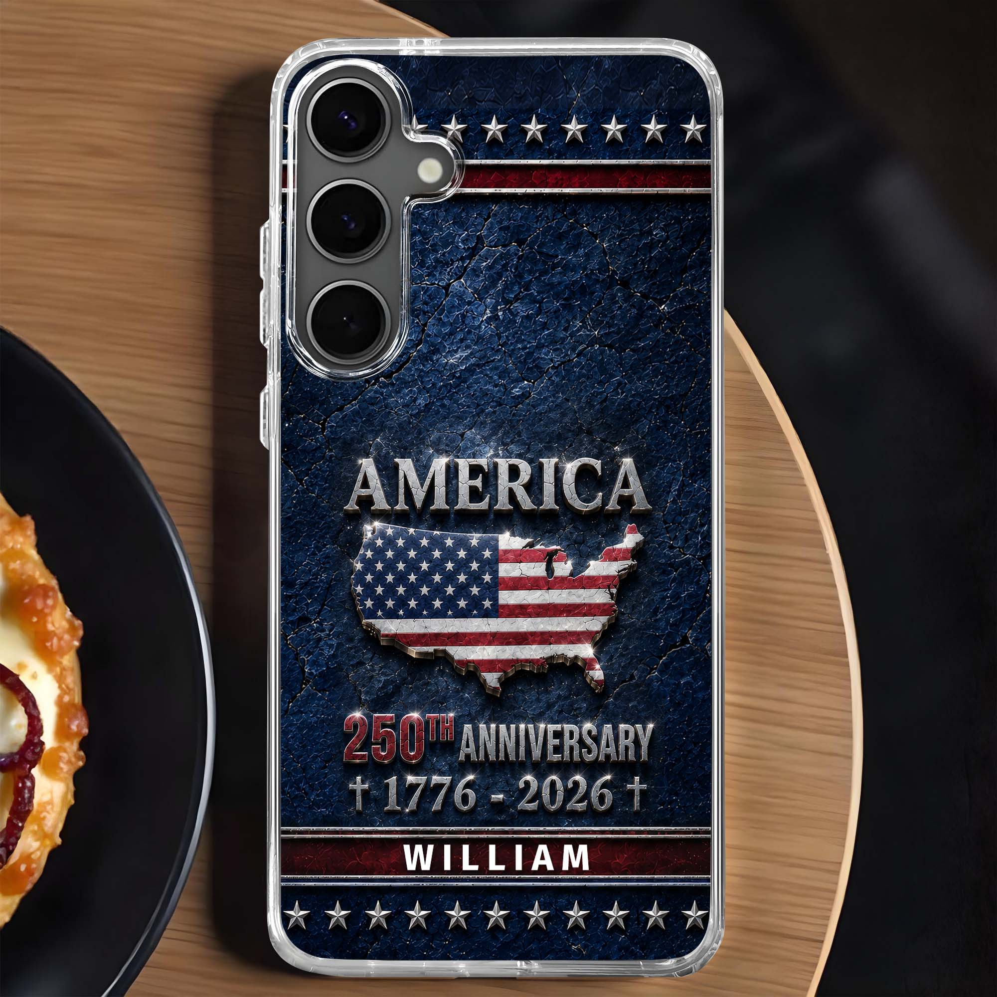 Personalized Clear Phone Case USA Map Flag Gift Idea 250th Anniversary