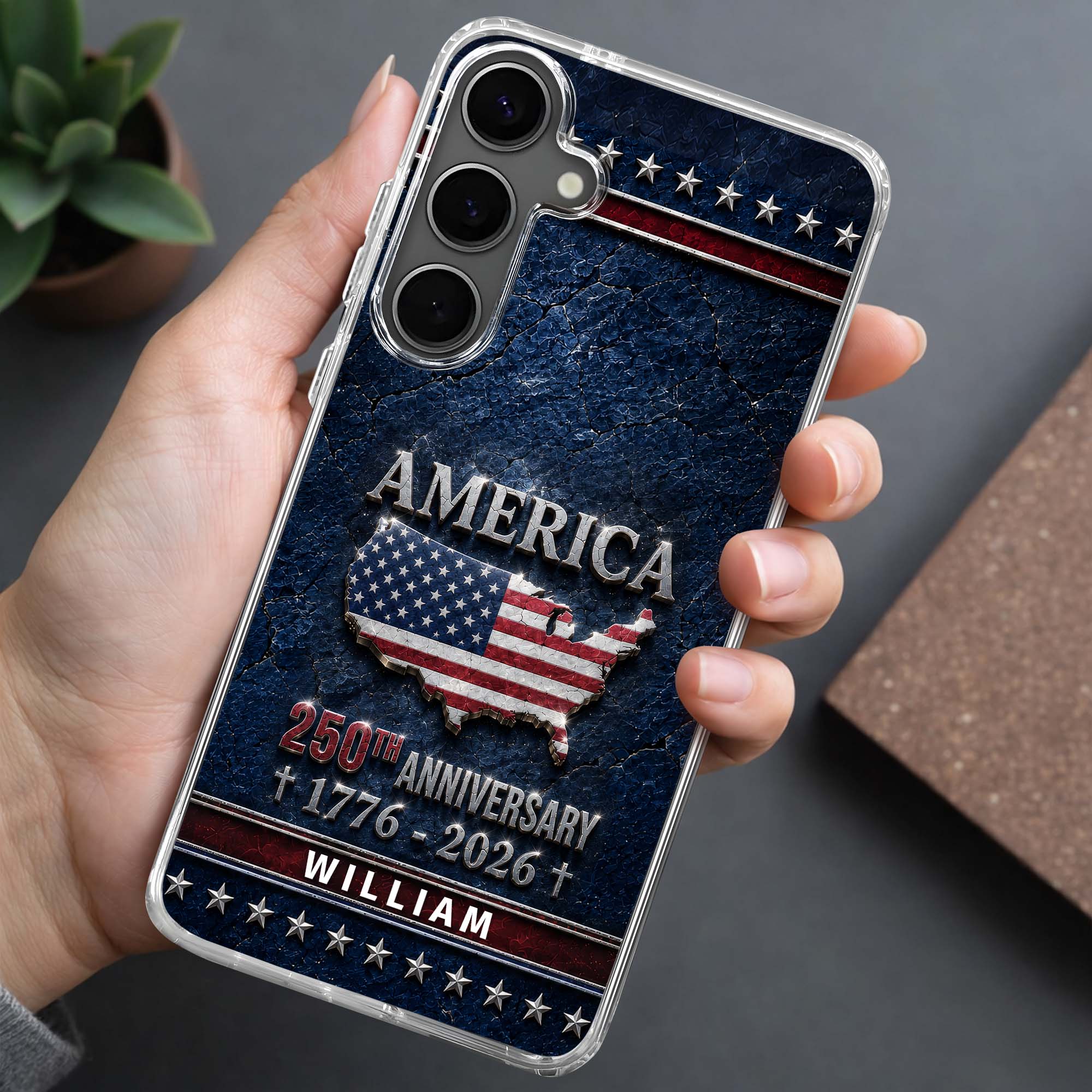 Personalized Clear Phone Case USA Map Flag Gift Idea 250th Anniversary