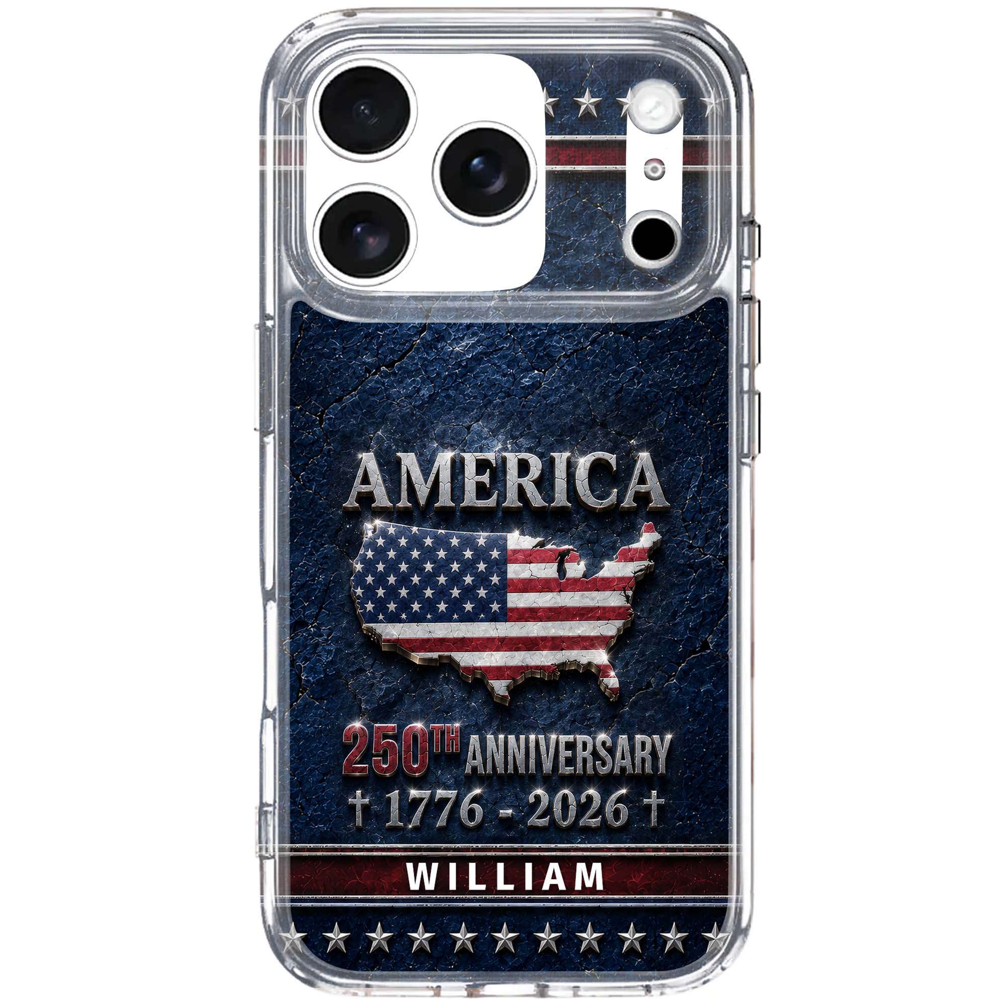 Personalized Clear Phone Case USA Map Flag Gift Idea 250th Anniversary