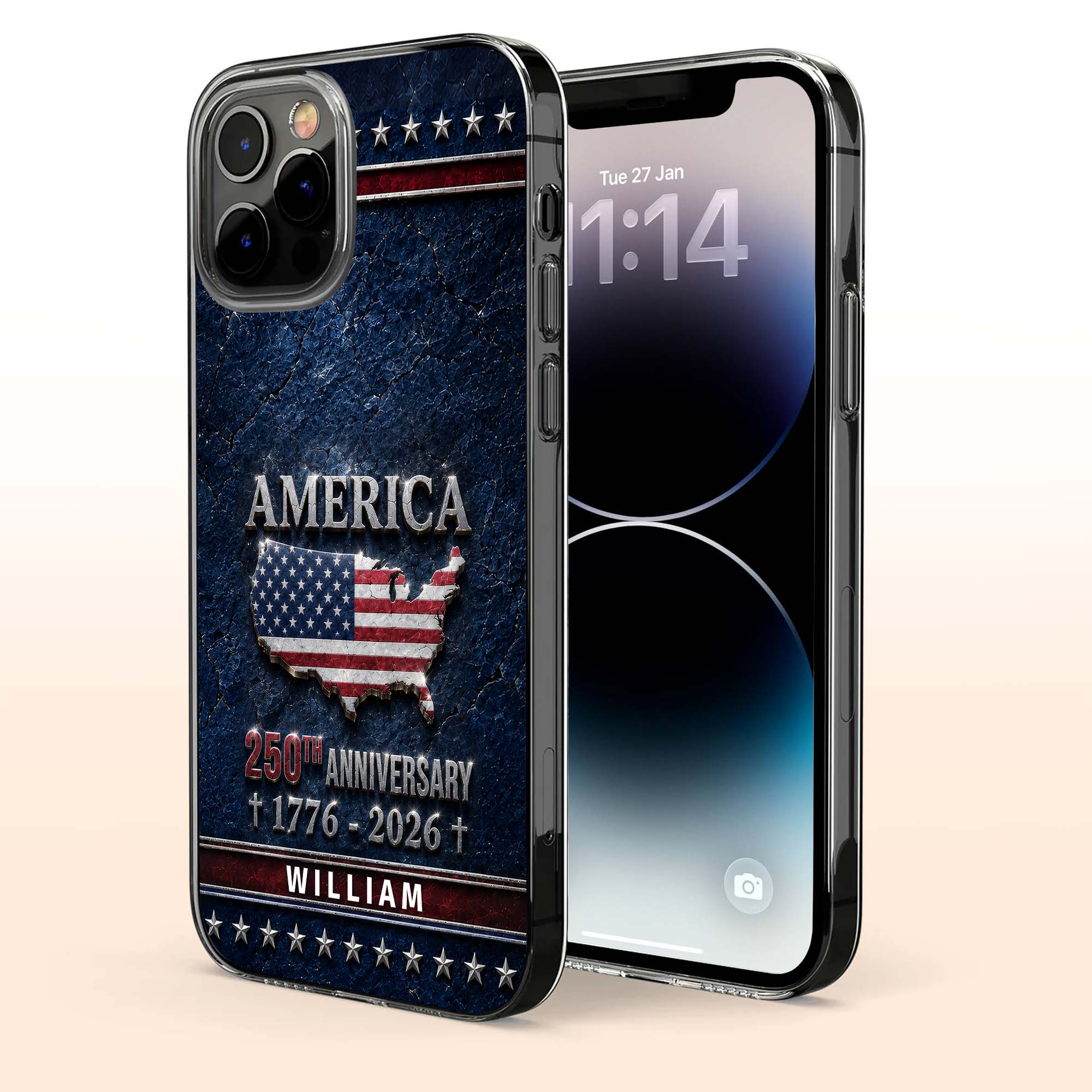 Personalized Clear Phone Case USA Map Flag Gift Idea 250th Anniversary