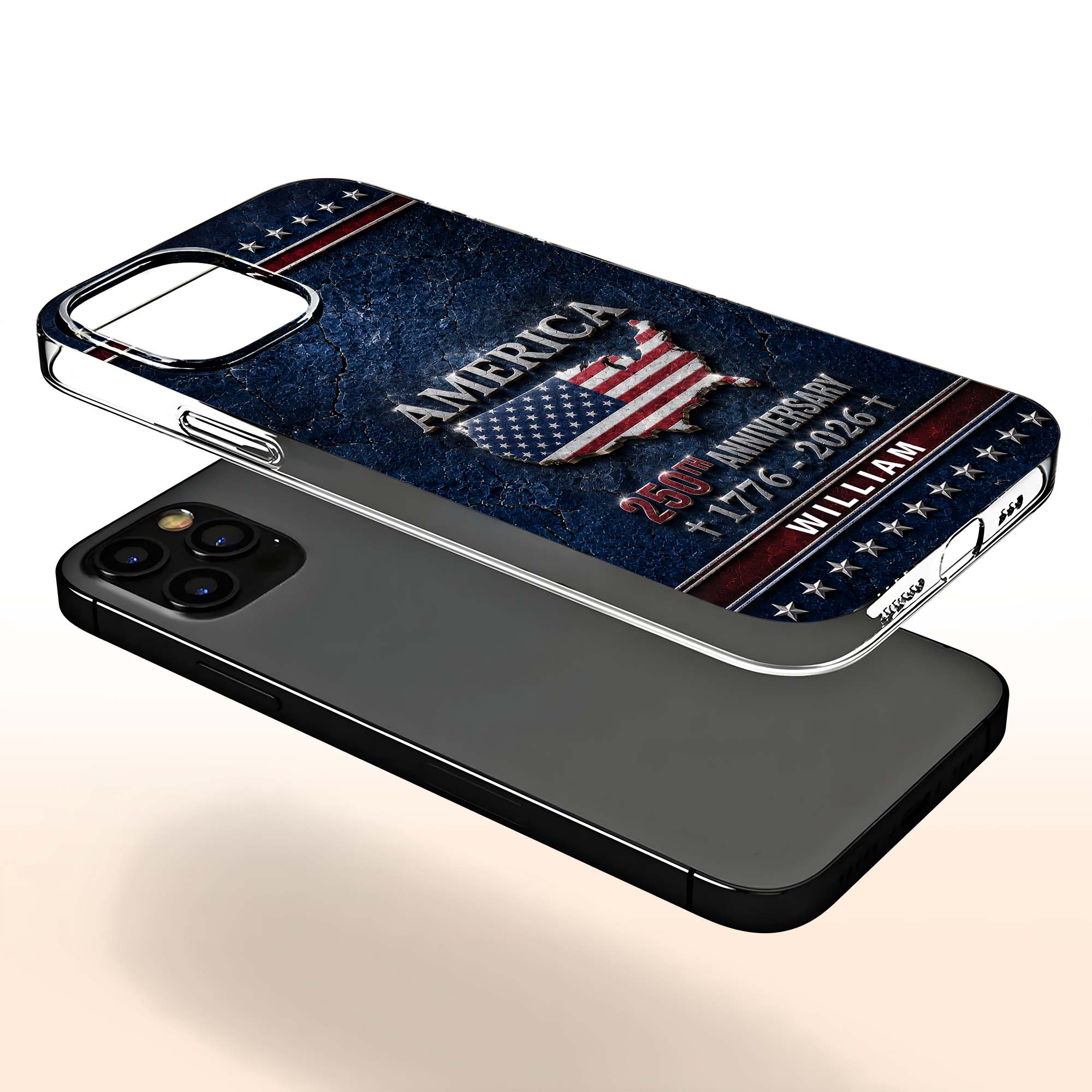 Personalized Clear Phone Case USA Map Flag Gift Idea 250th Anniversary