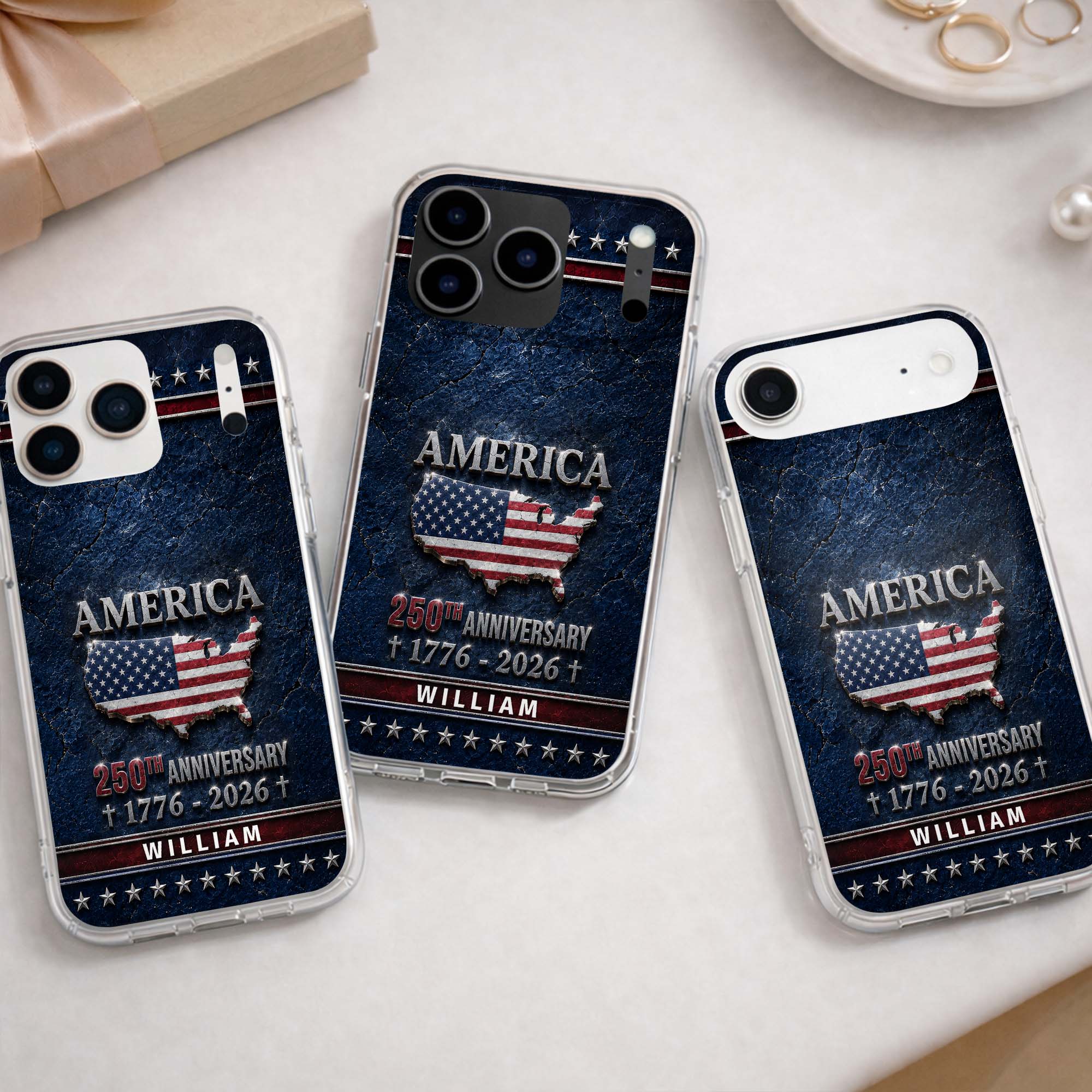 Personalized Clear Phone Case USA Map Flag Gift Idea 250th Anniversary