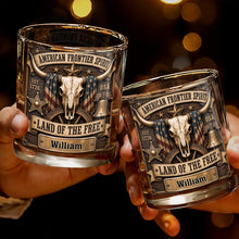 Load image into Gallery viewer, Personalized Whiskey Glass Custom Name Steer Skull Patriotic Gift
