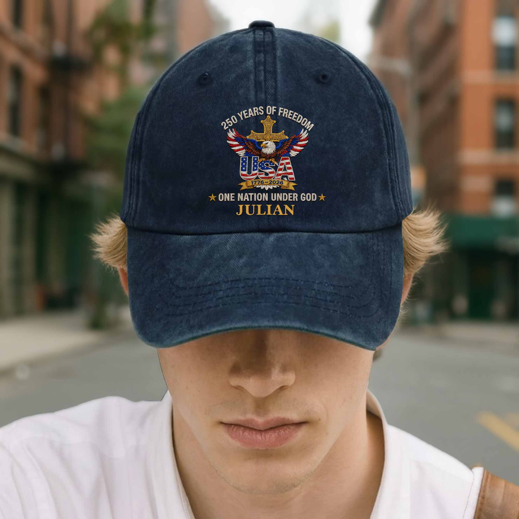 Personalized Washed Denim Cap Custom Eagle Cross Gift for Dad