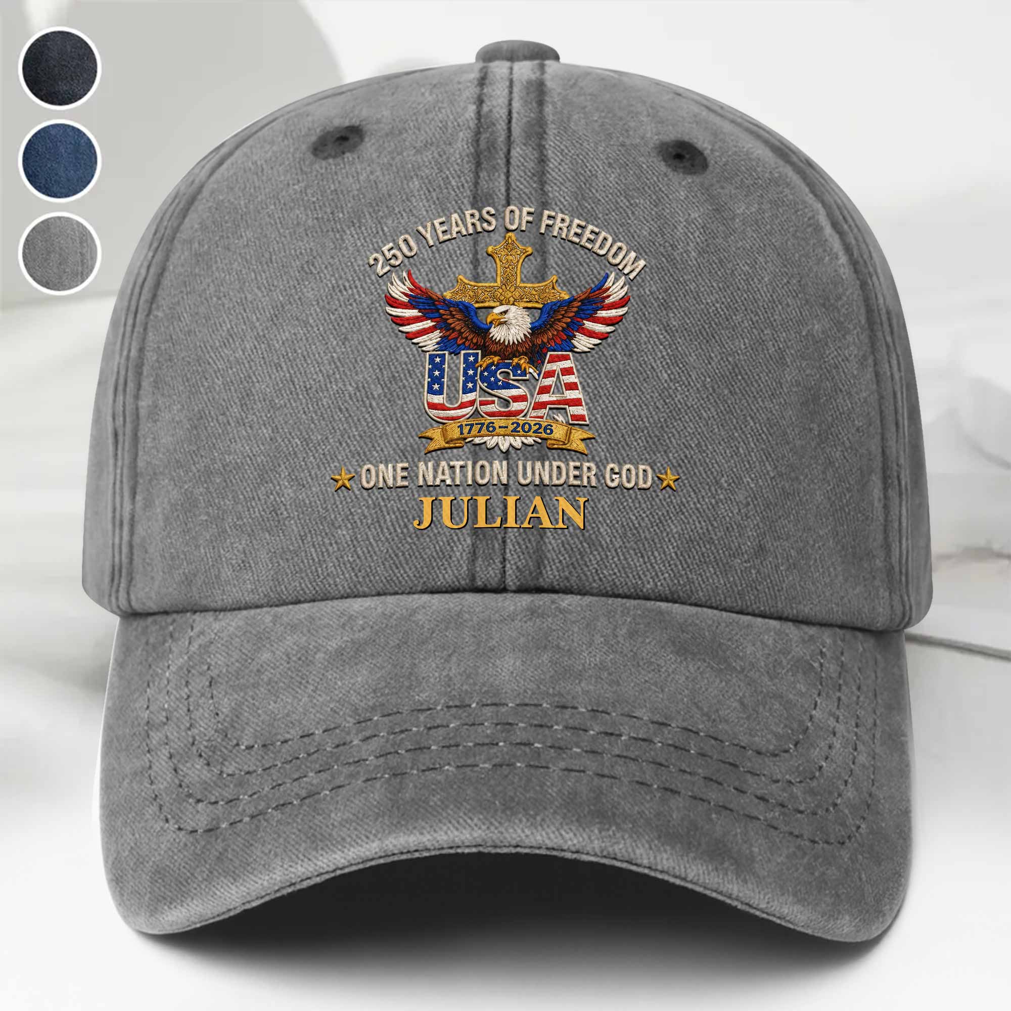 Personalized Washed Denim Cap Custom Eagle Cross Gift for Dad