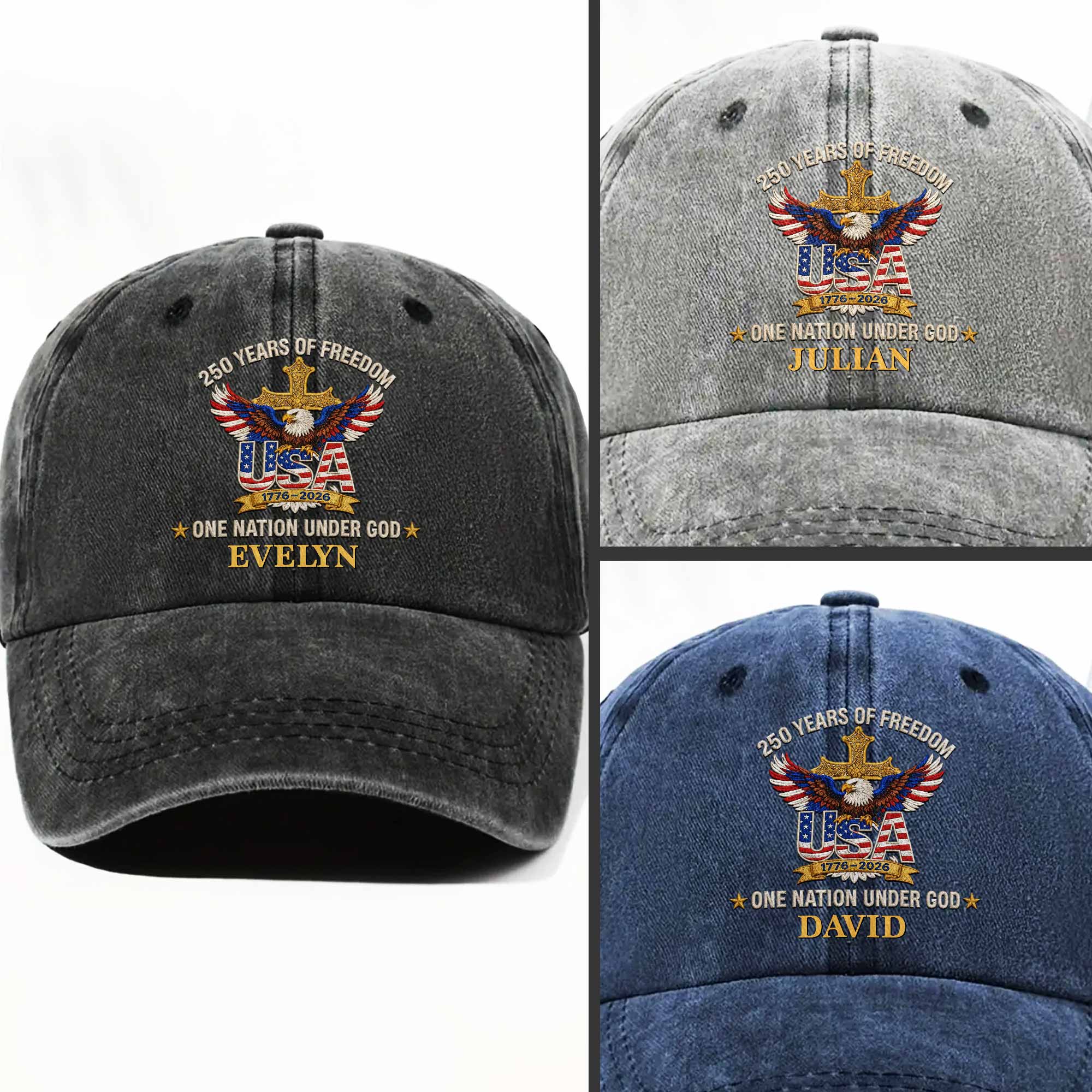 Personalized Washed Denim Cap Custom Eagle Cross Gift for Dad
