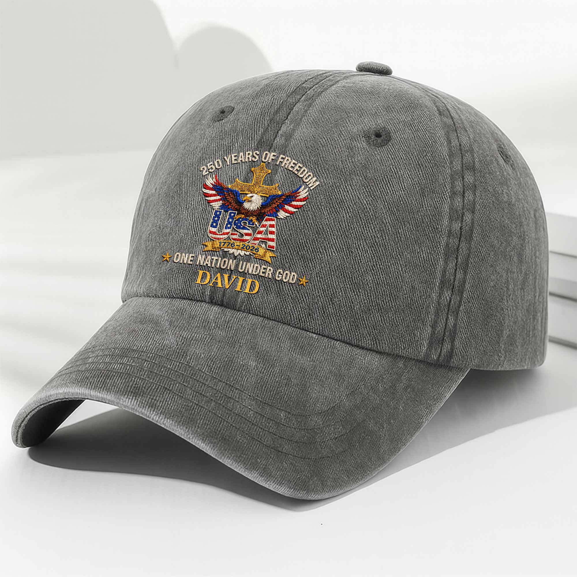 Personalized Washed Denim Cap Custom Eagle Cross Gift for Dad