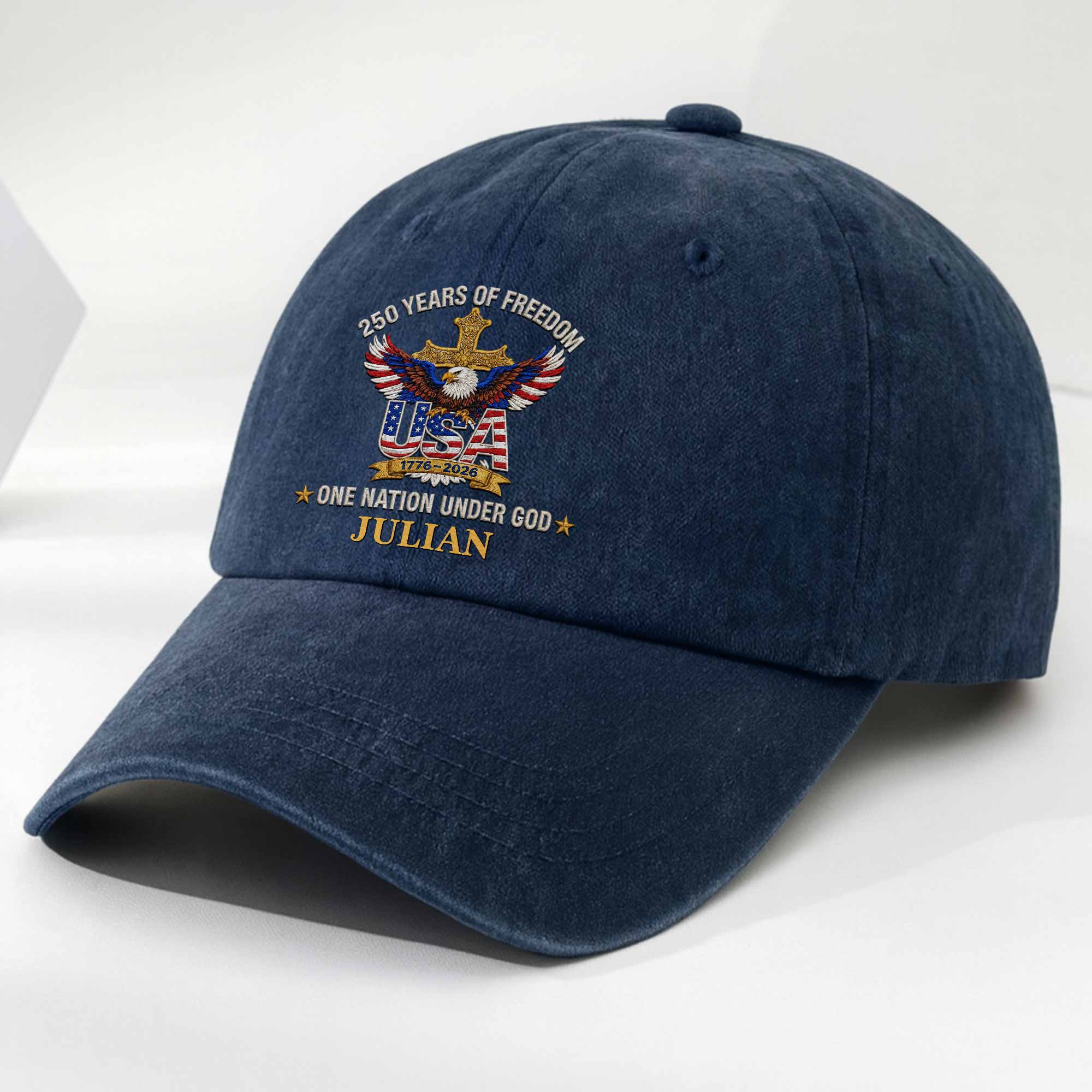 Personalized Washed Denim Cap Custom Eagle Cross Gift for Dad